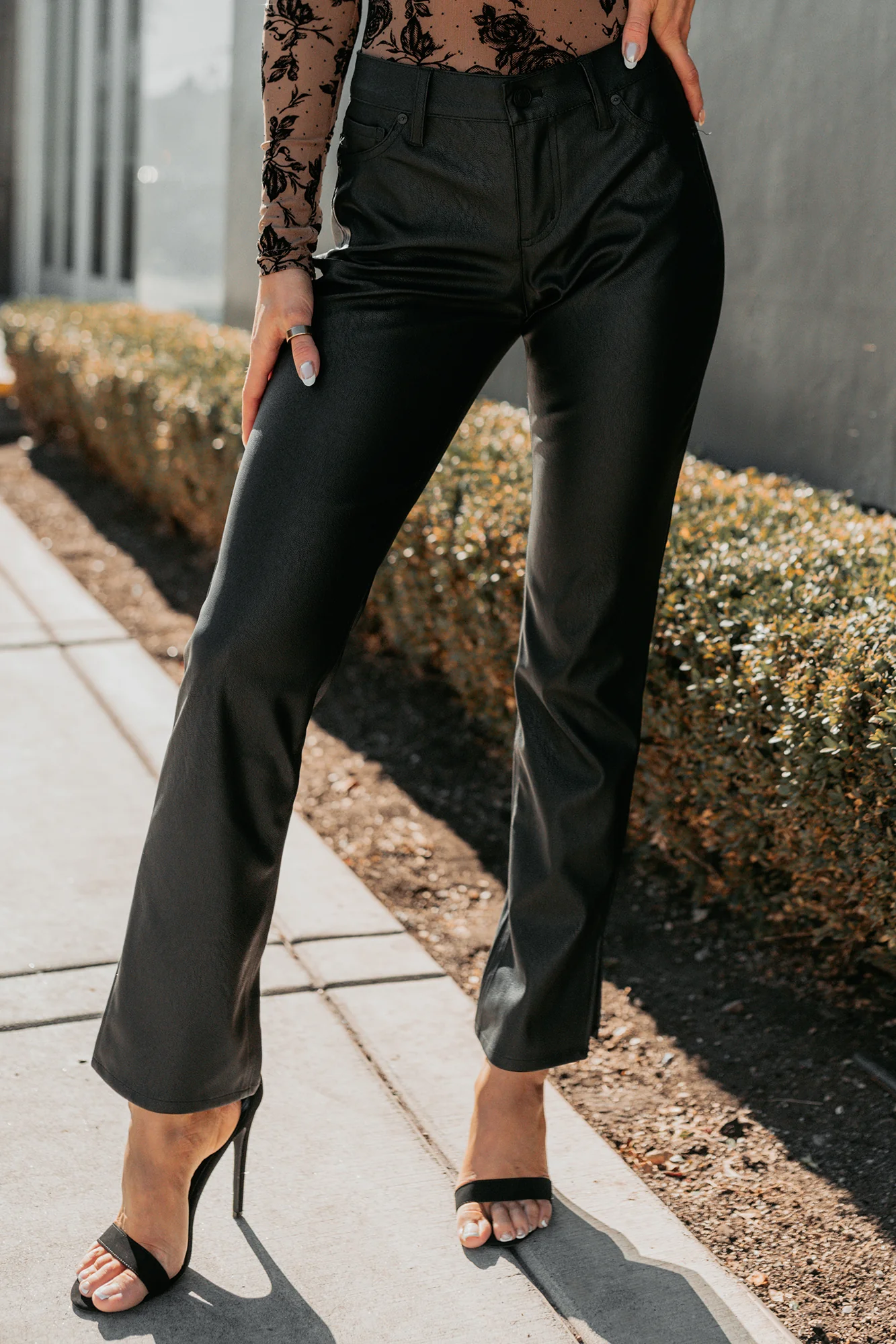 Emberly Faux Leather Bootcut Kancan Pants (Black) - Image 2