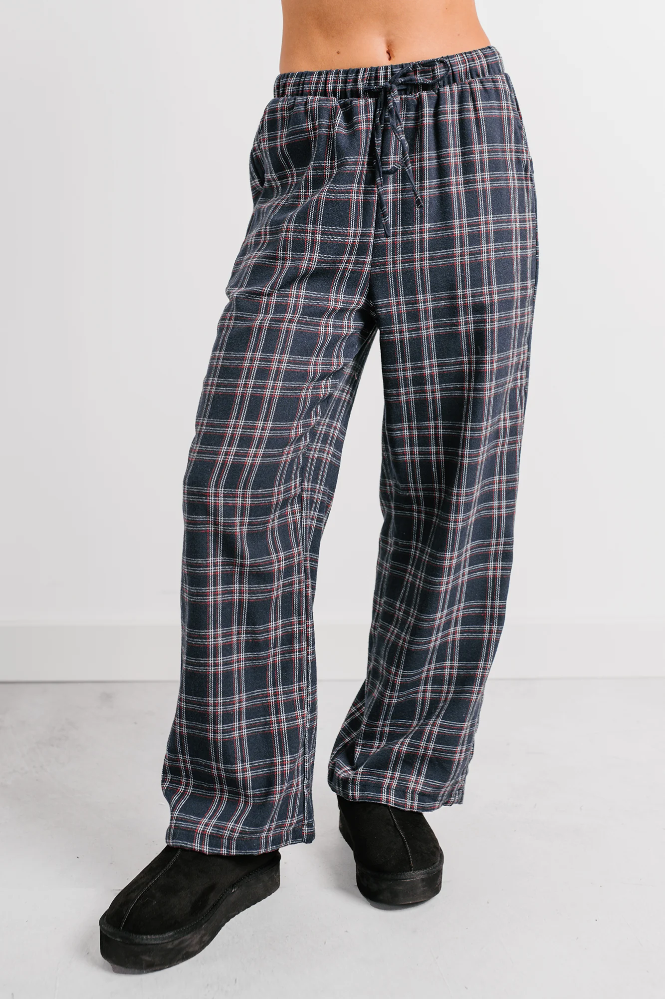 Embracing Less Wide Leg Plaid Pants (Navy) - Image 2
