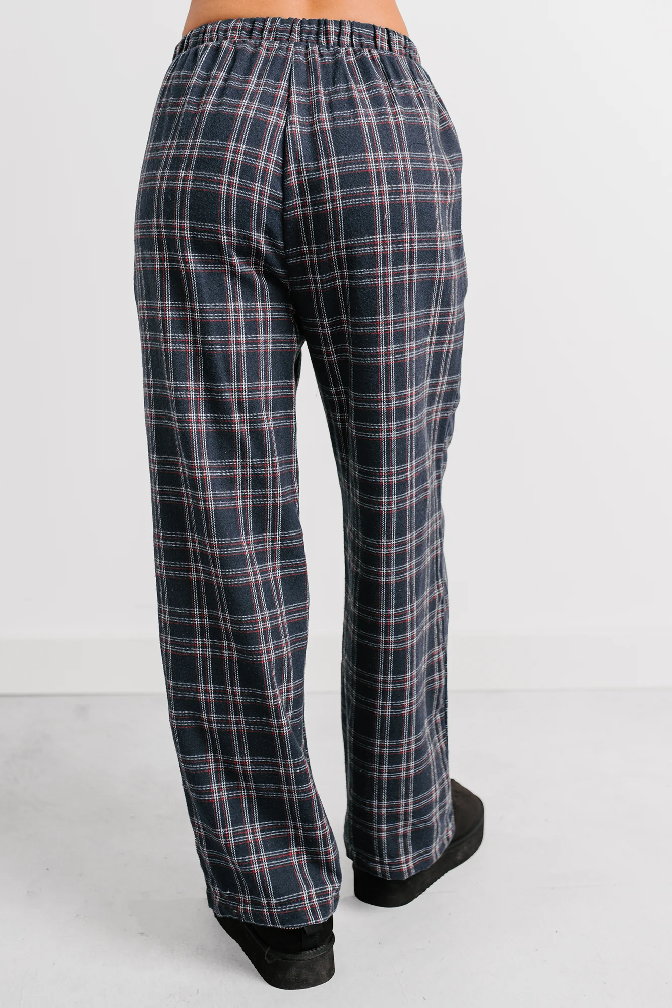 Embracing Less Wide Leg Plaid Pants (Navy) - Image 4