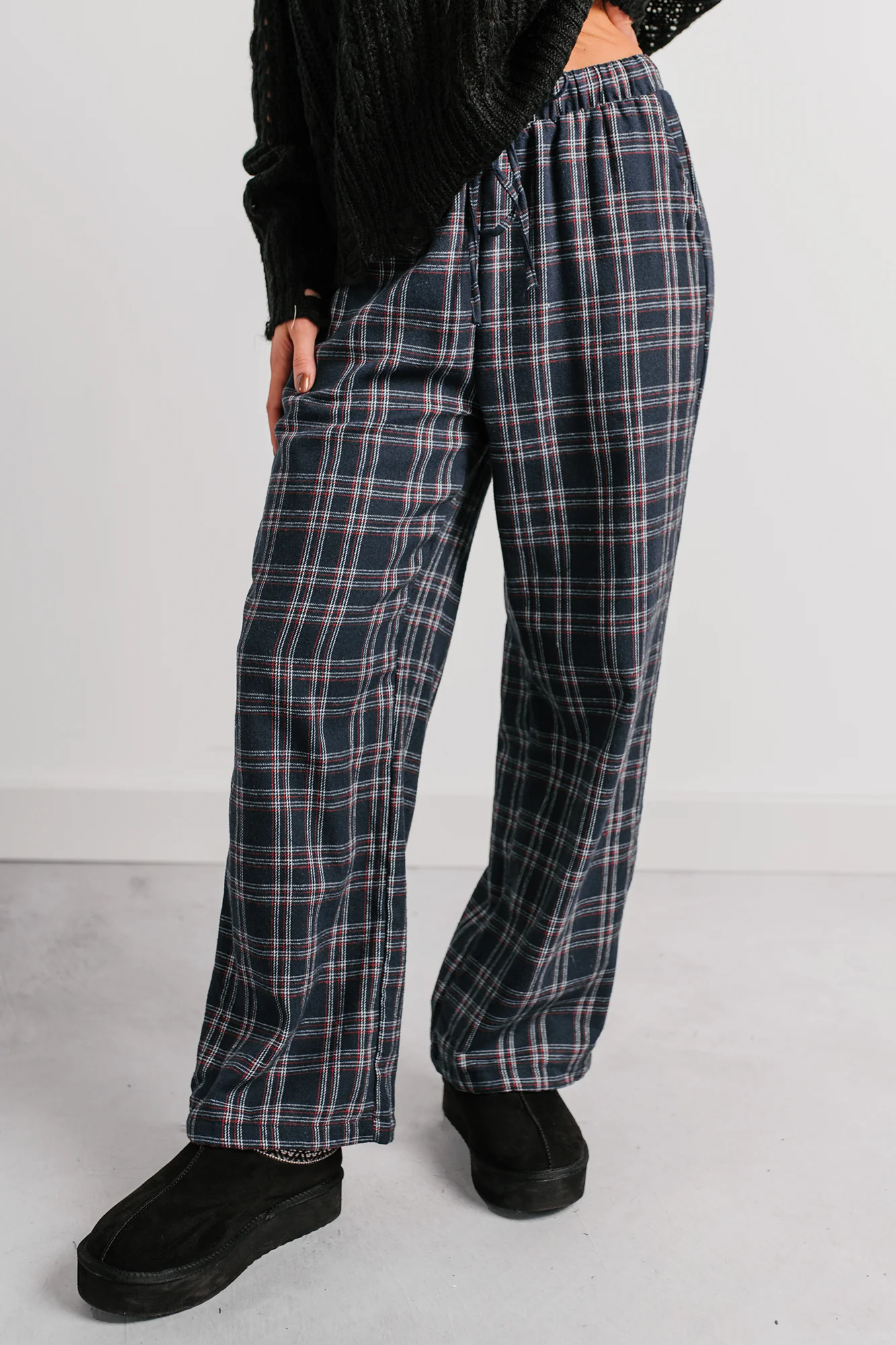 Embracing Less Wide Leg Plaid Pants (Navy) - Image 8