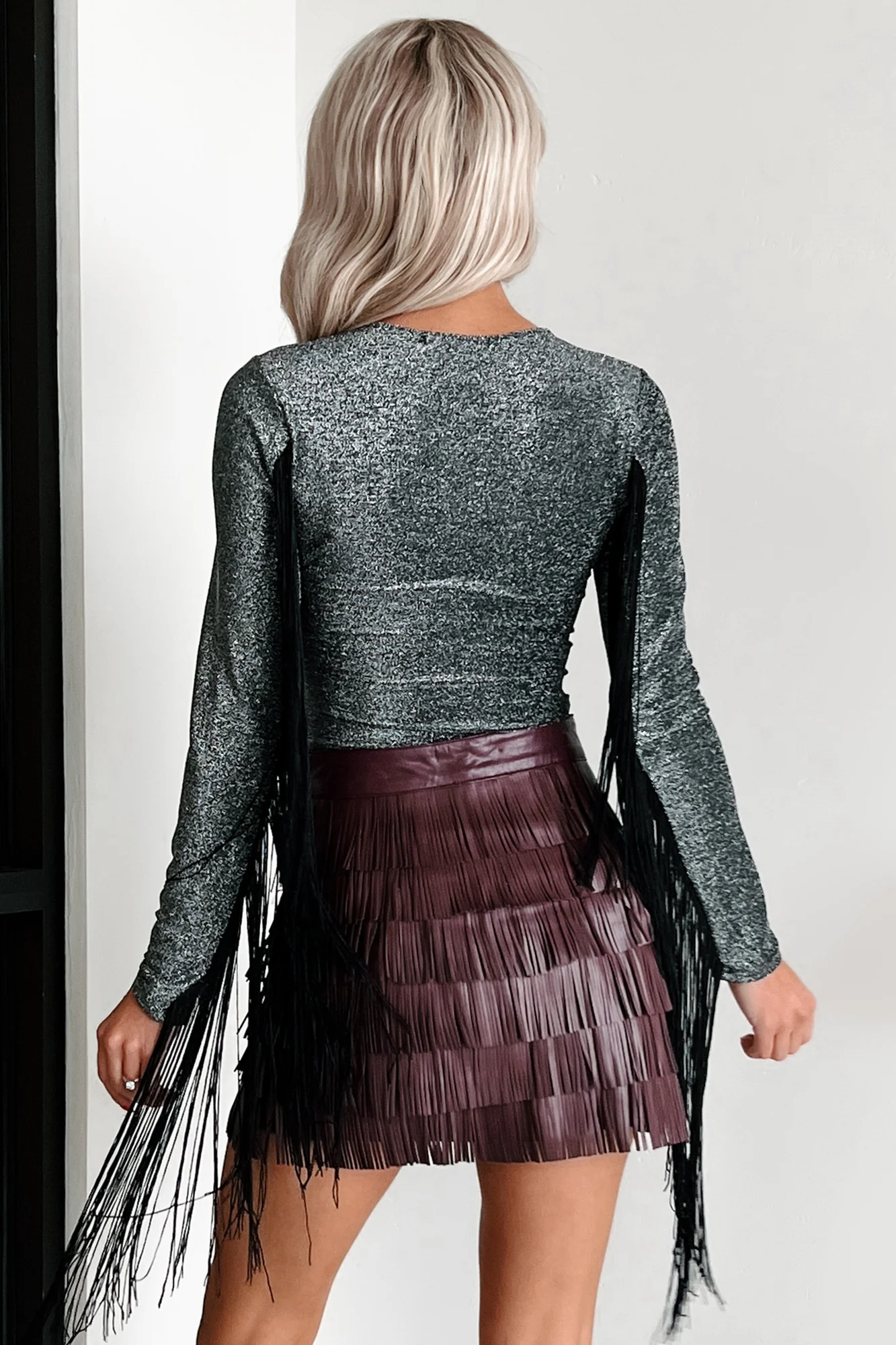 Embracing My Uniqueness Metallic Fringe Bodysuit (Silver/Black) - Image 8
