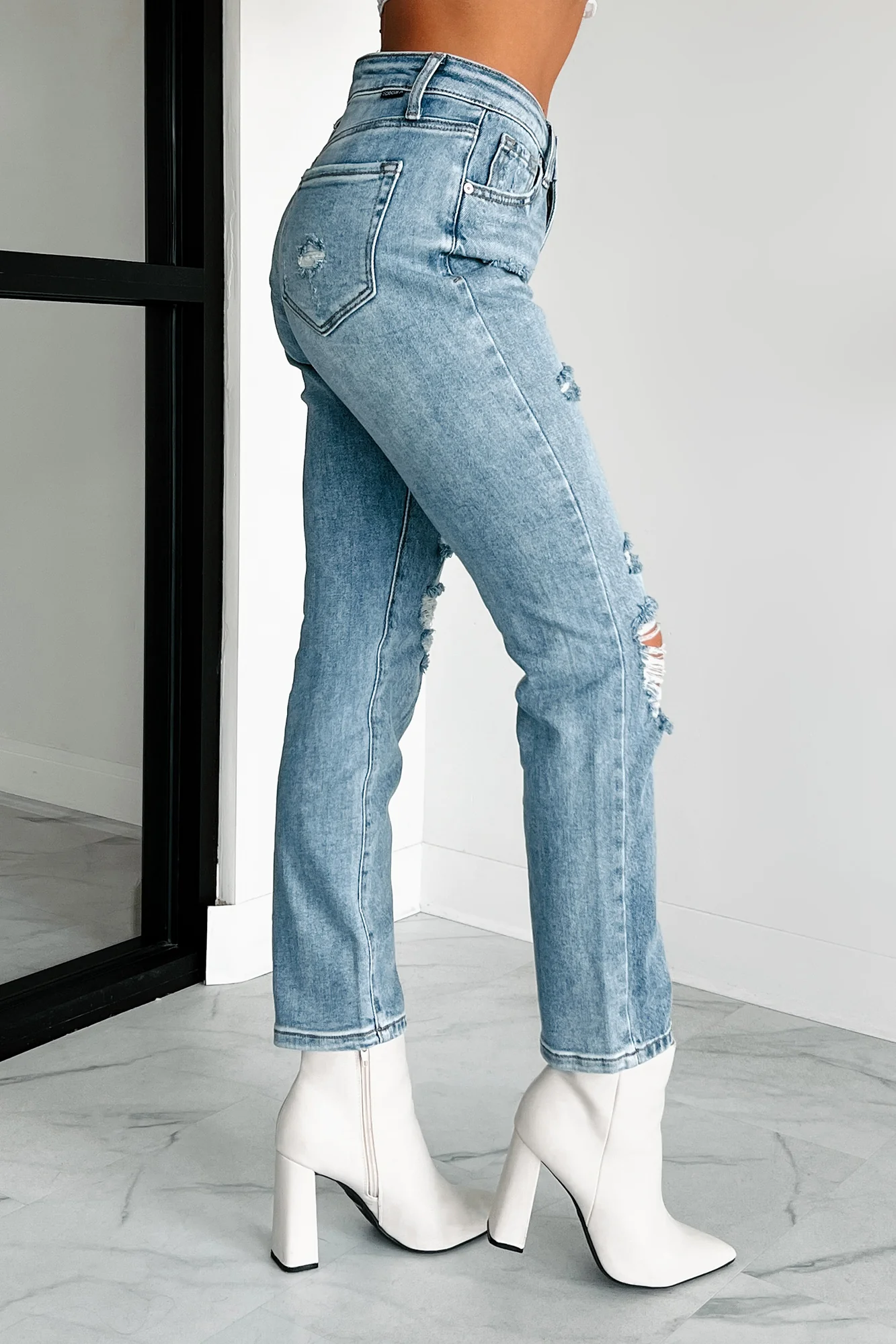 Emilio High Rise Distressed Rigid Stretch Special A Jeans (Medium Light) - Image 3