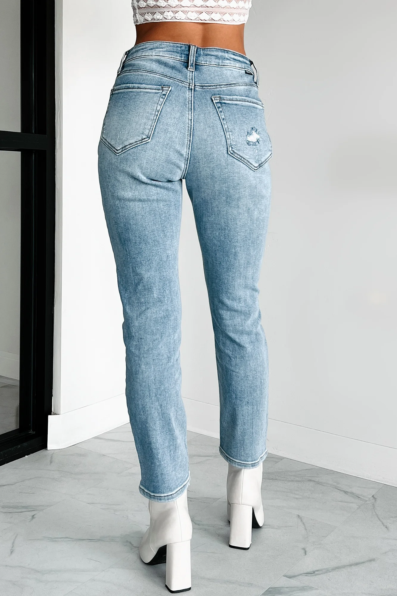 Emilio High Rise Distressed Rigid Stretch Special A Jeans (Medium Light) - Image 5