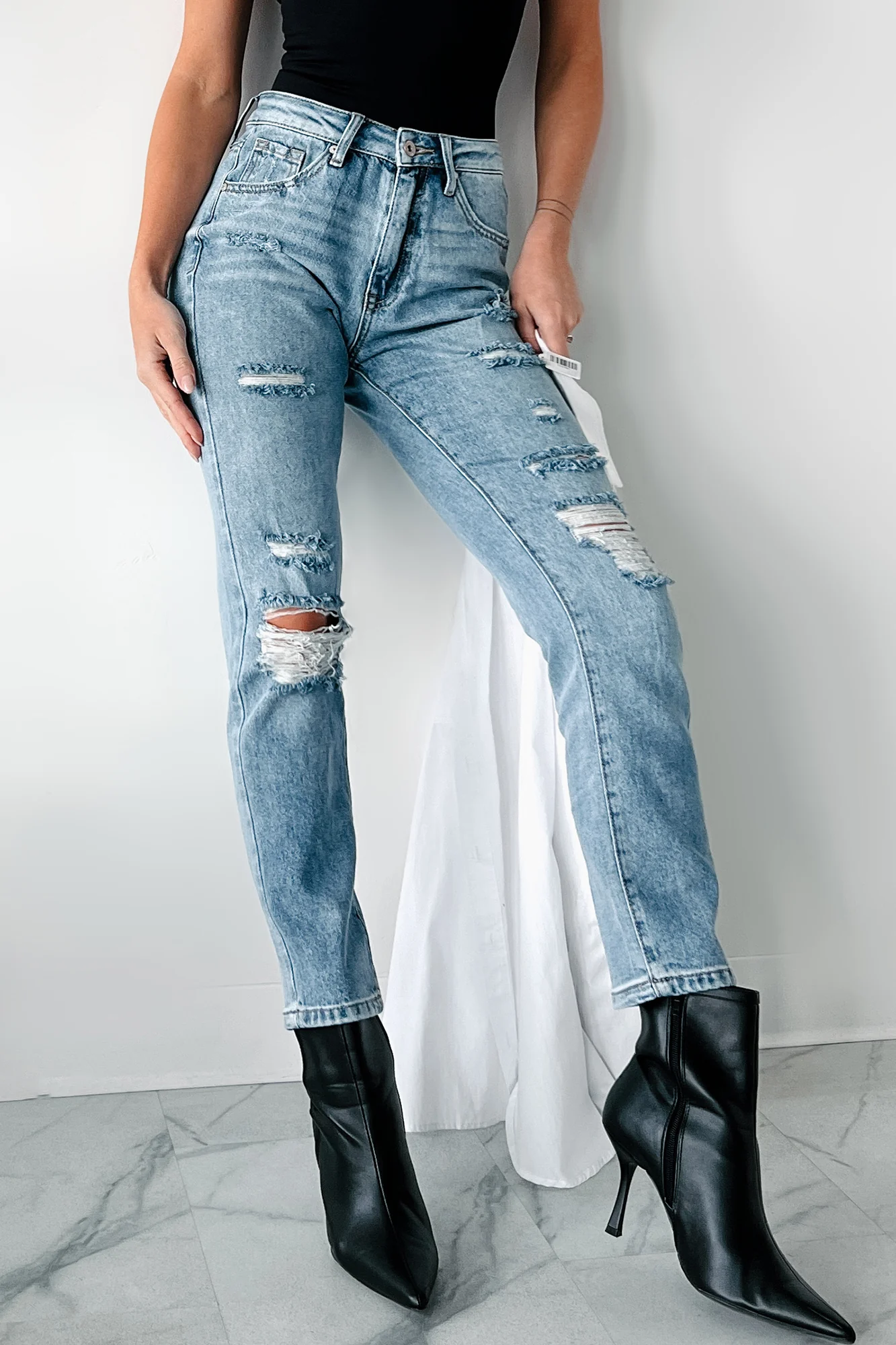 Emilio High Rise Distressed Rigid Stretch Special A Jeans (Medium Light) - Image 6