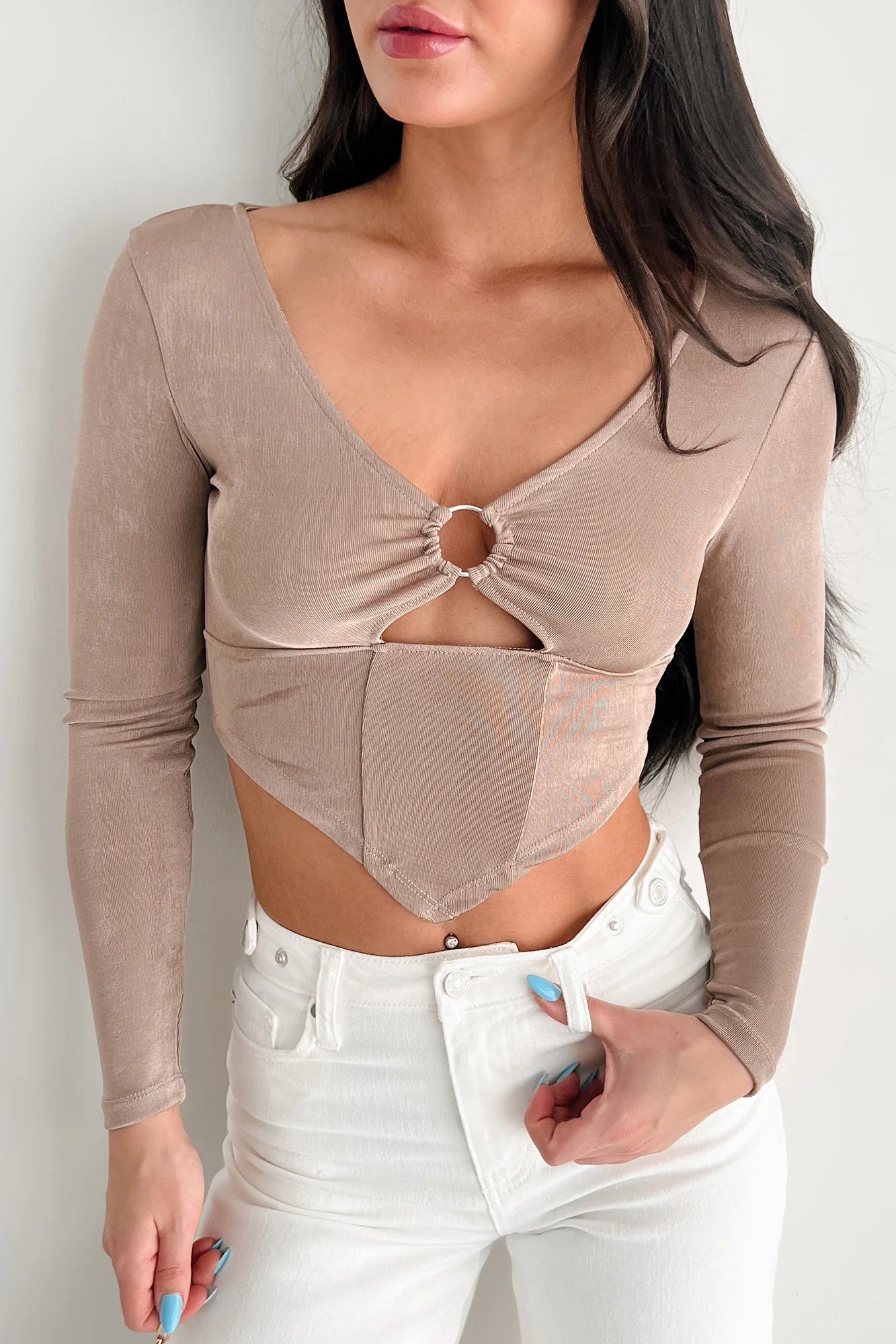Enchanted Illusion Cut Out Long Sleeve Top (Soft Mocha) - Image 6