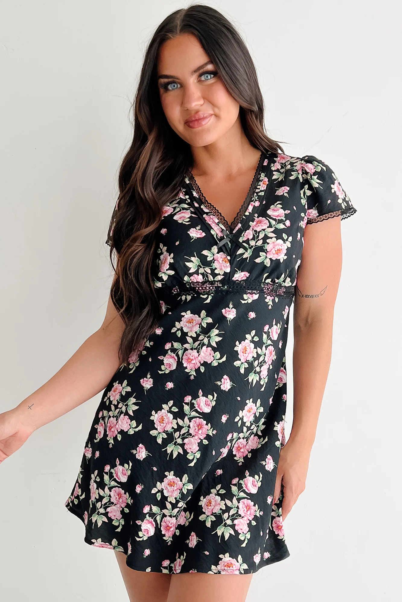 Endless Rose Floral Mini Dress (Black) - Image 3