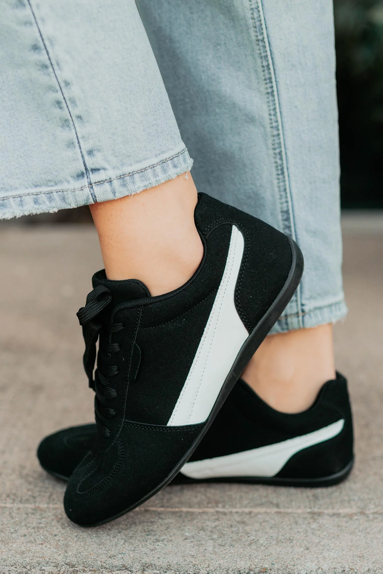 Endurance Edge Lace-Up Faux Suede Sneakers (Black) - Image 2