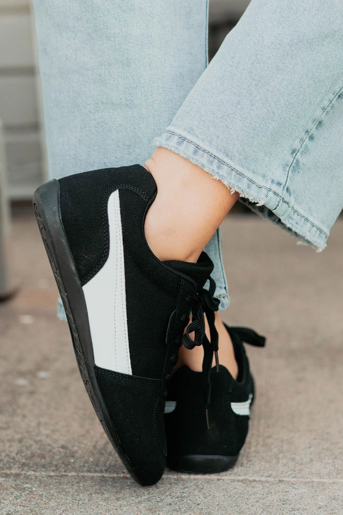 Endurance Edge Lace-Up Faux Suede Sneakers (Black) - Image 3