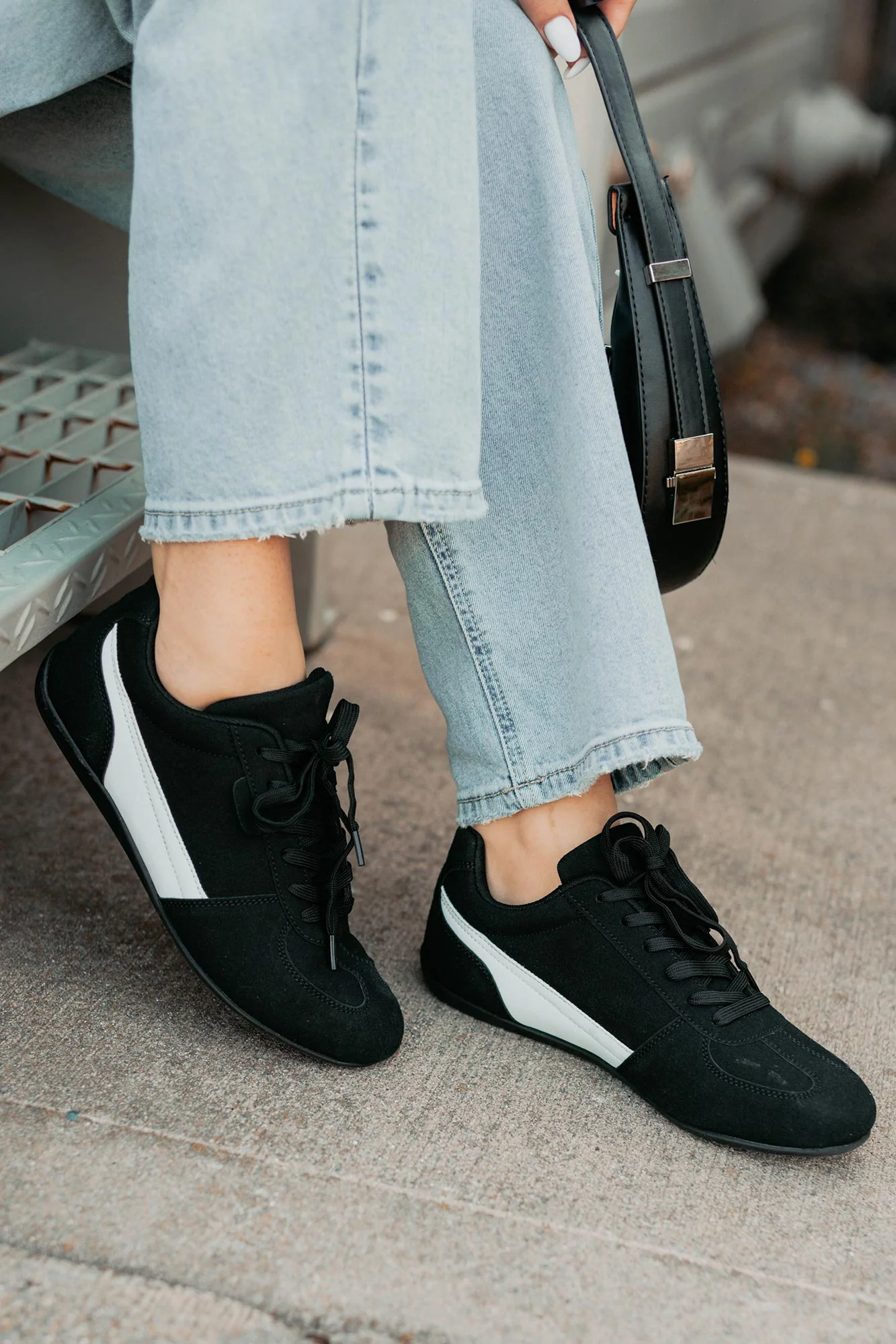 Endurance Edge Lace-Up Faux Suede Sneakers (Black) - Image 5