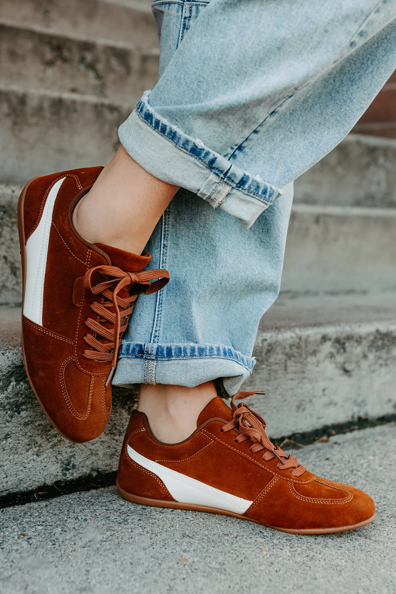 Endurance Edge Lace-Up Faux Suede Sneakers (Brown) - Image 5