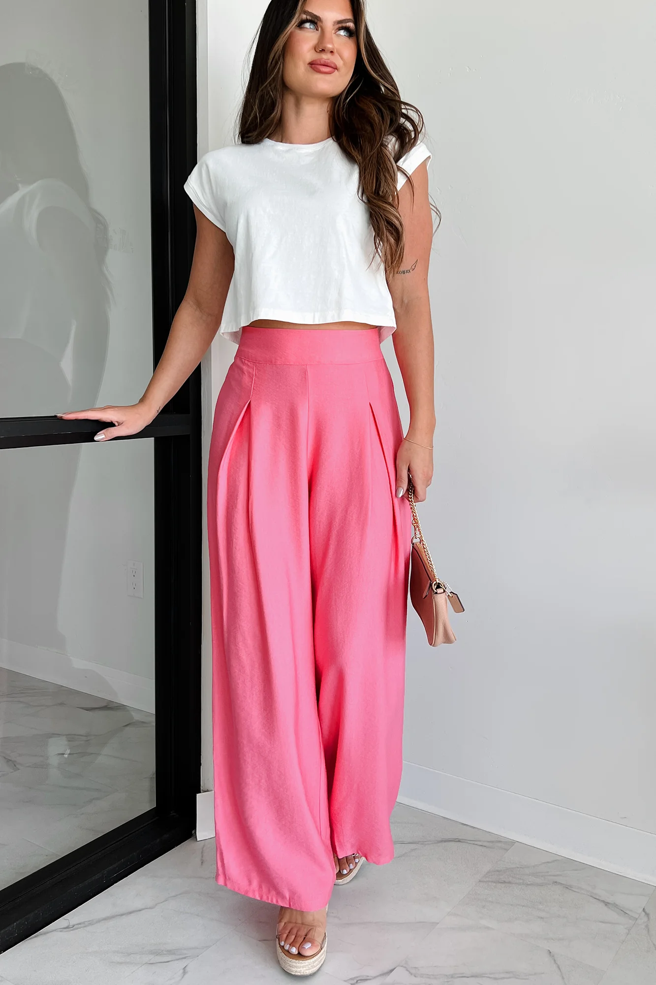 Energetic Response High Rise Pleated Wide Leg Pants (Pink) - Image 14