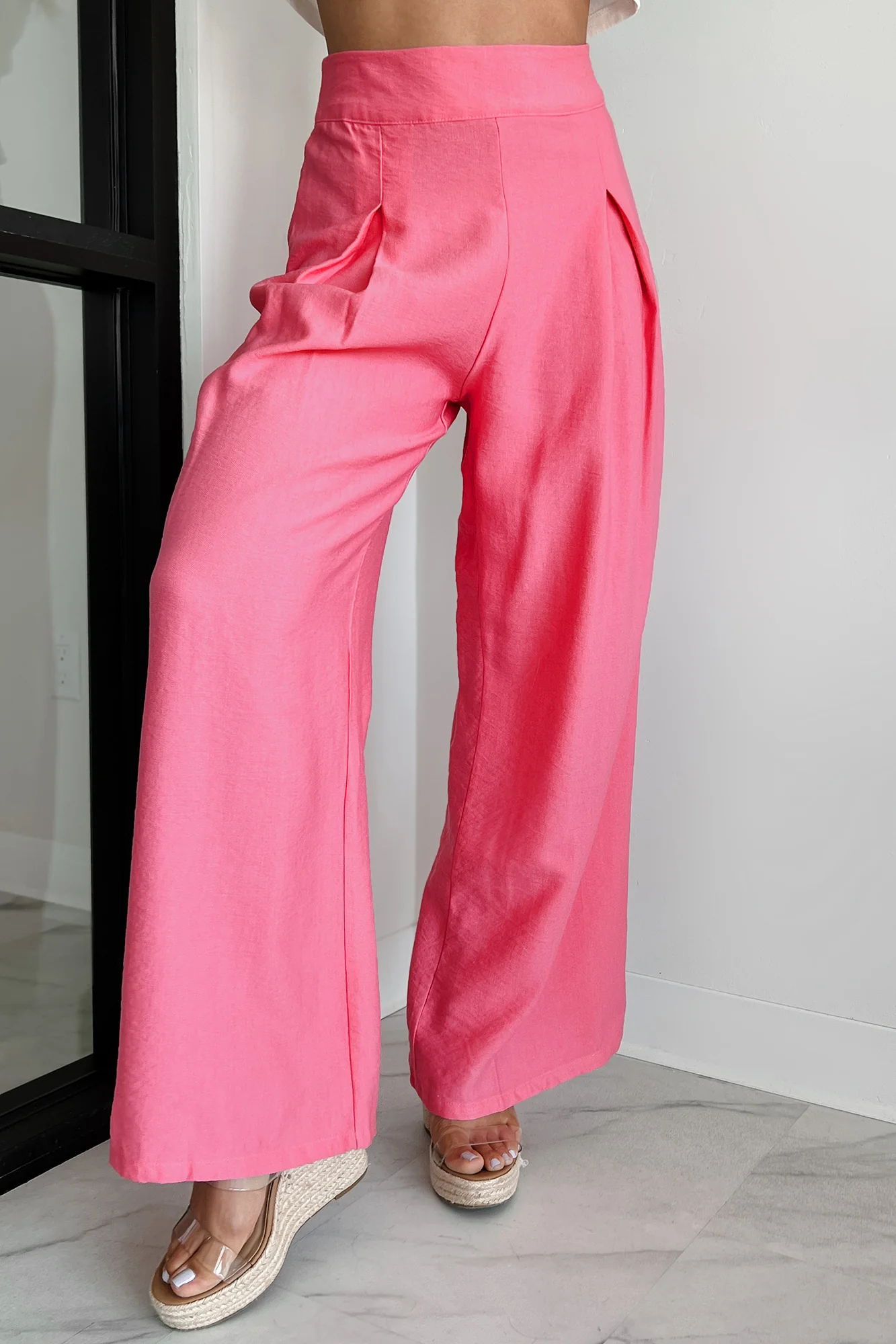 Energetic Response High Rise Pleated Wide Leg Pants (Pink) - Image 3
