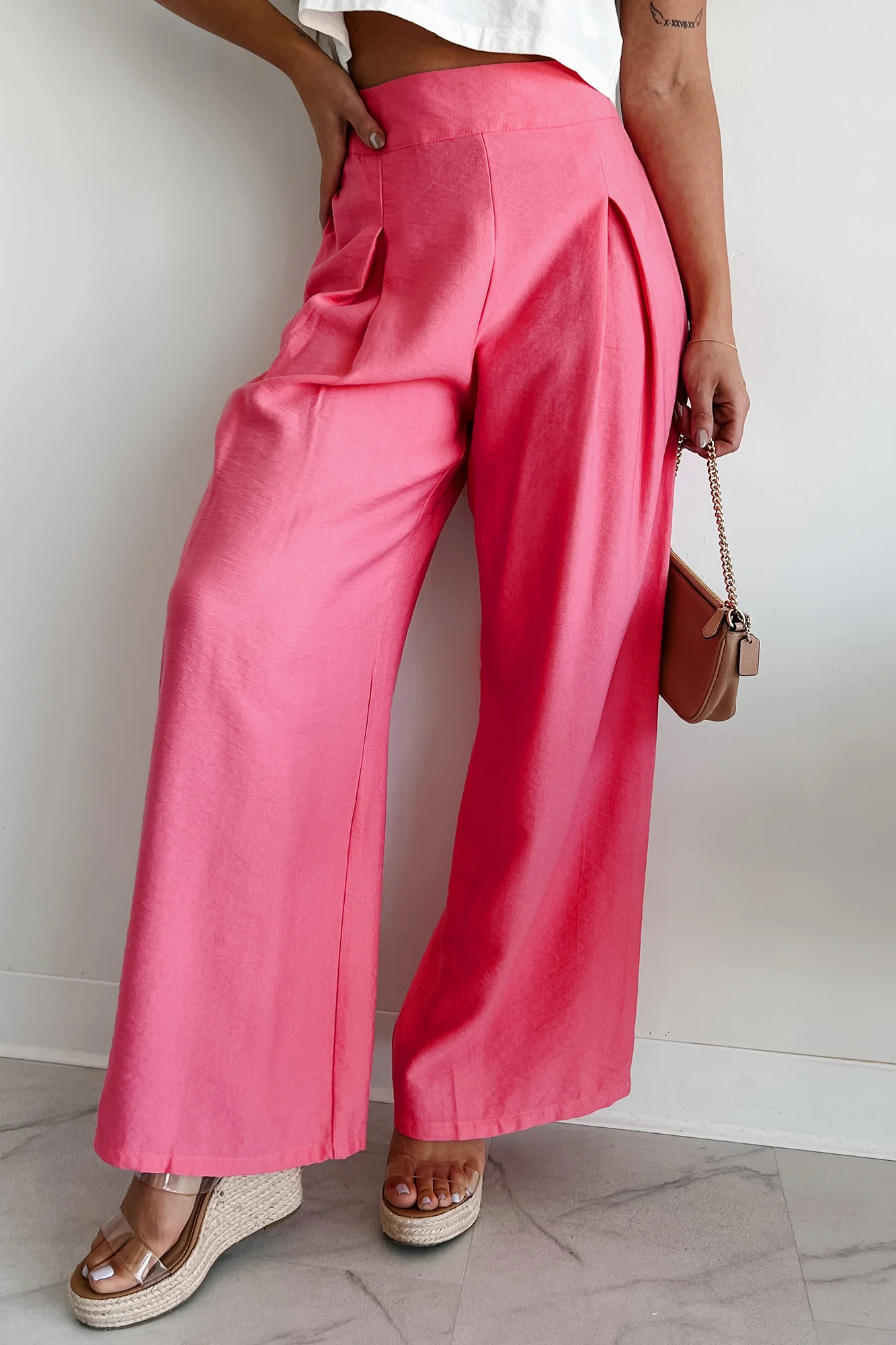 Energetic Response High Rise Pleated Wide Leg Pants (Pink) - Image 8