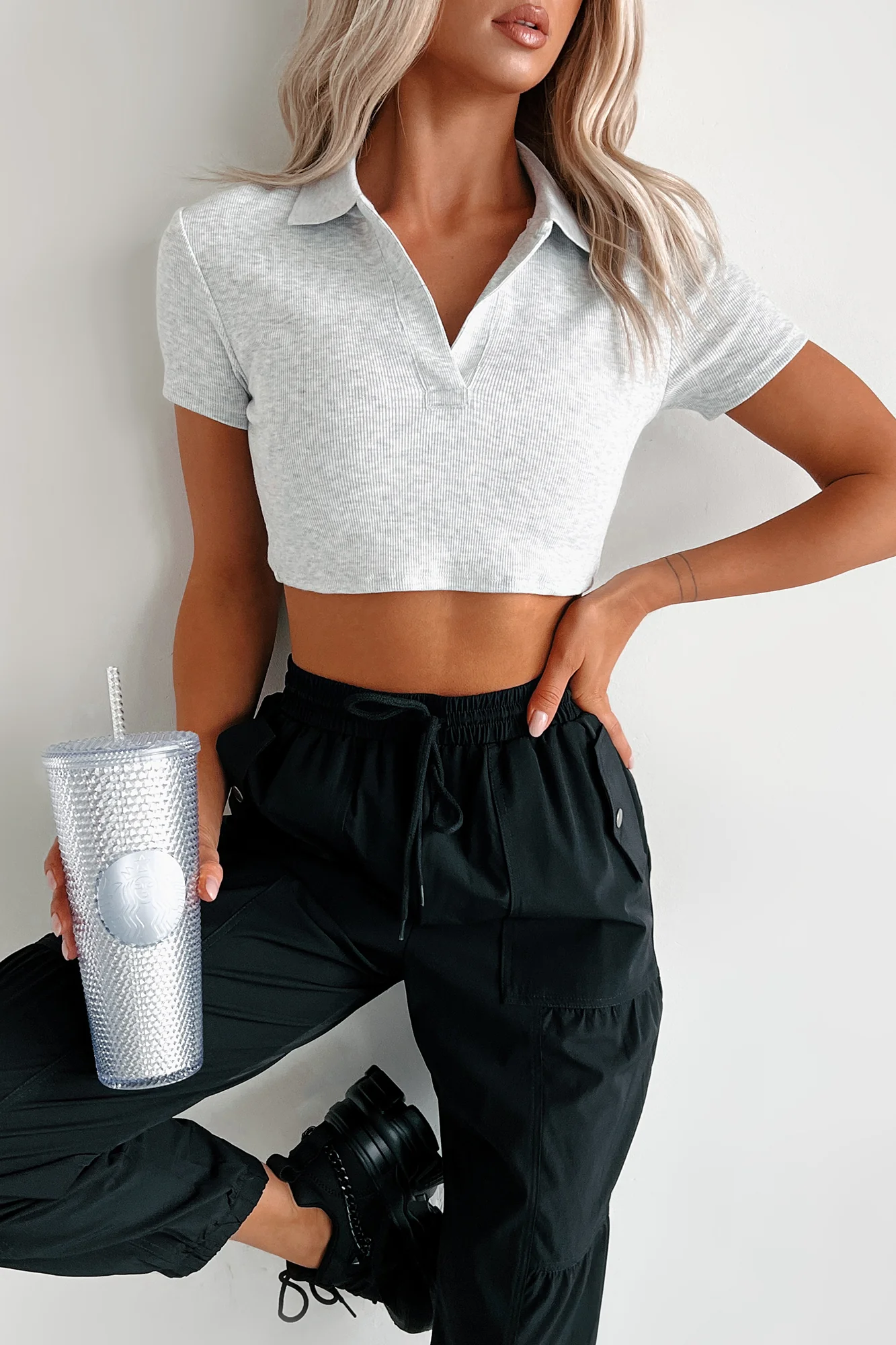 Epitome Of Easy Polo Crop Top (Light Grey) - Image 9