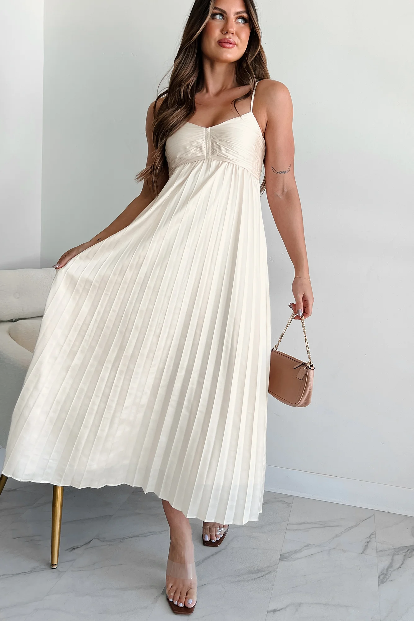 Essential Chicness Pleated Satin Dress (Champagne) - Image 5