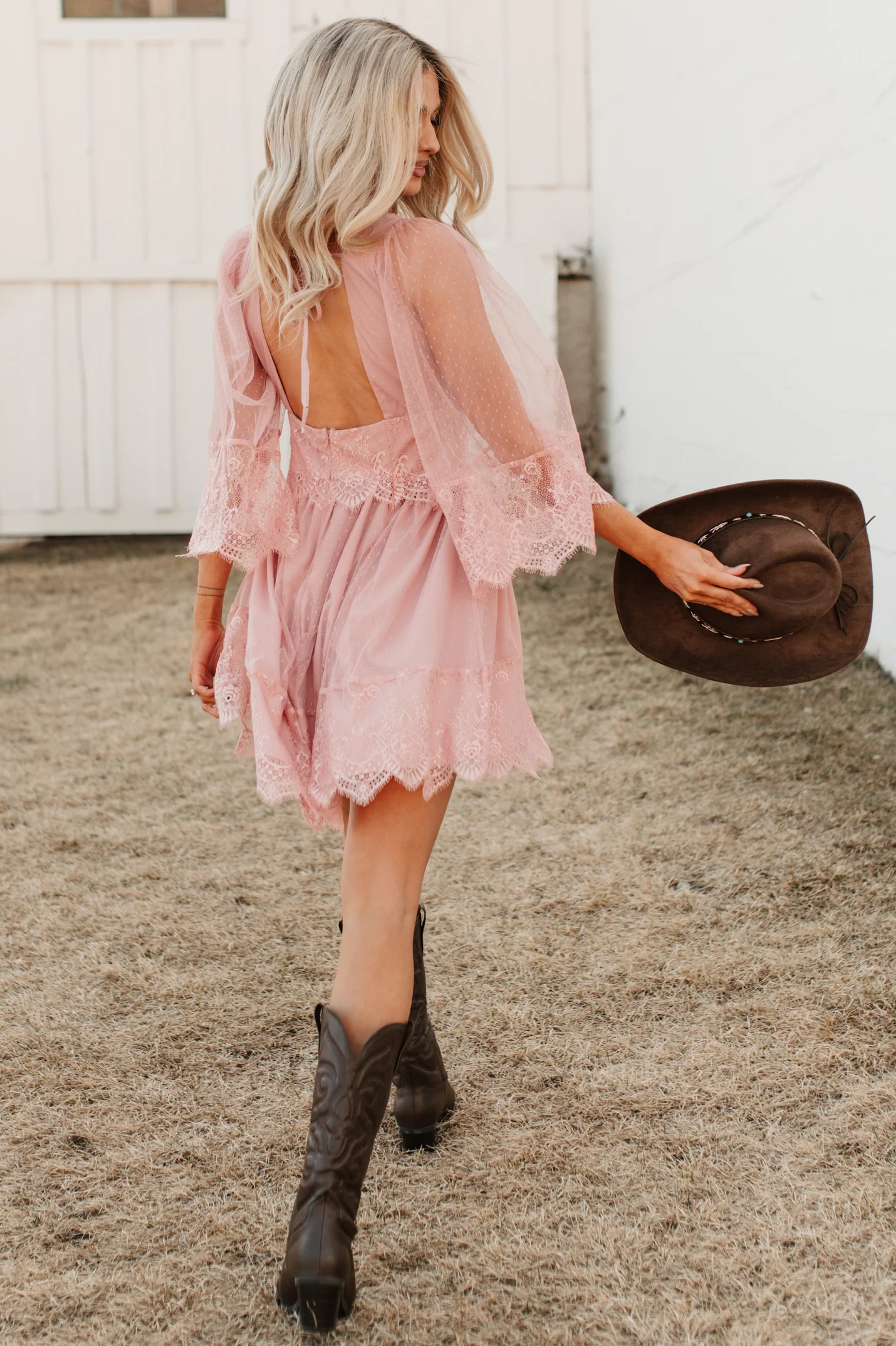 Ethereal Aura Dotted Mesh Mini Dress (Blush) - Image 3