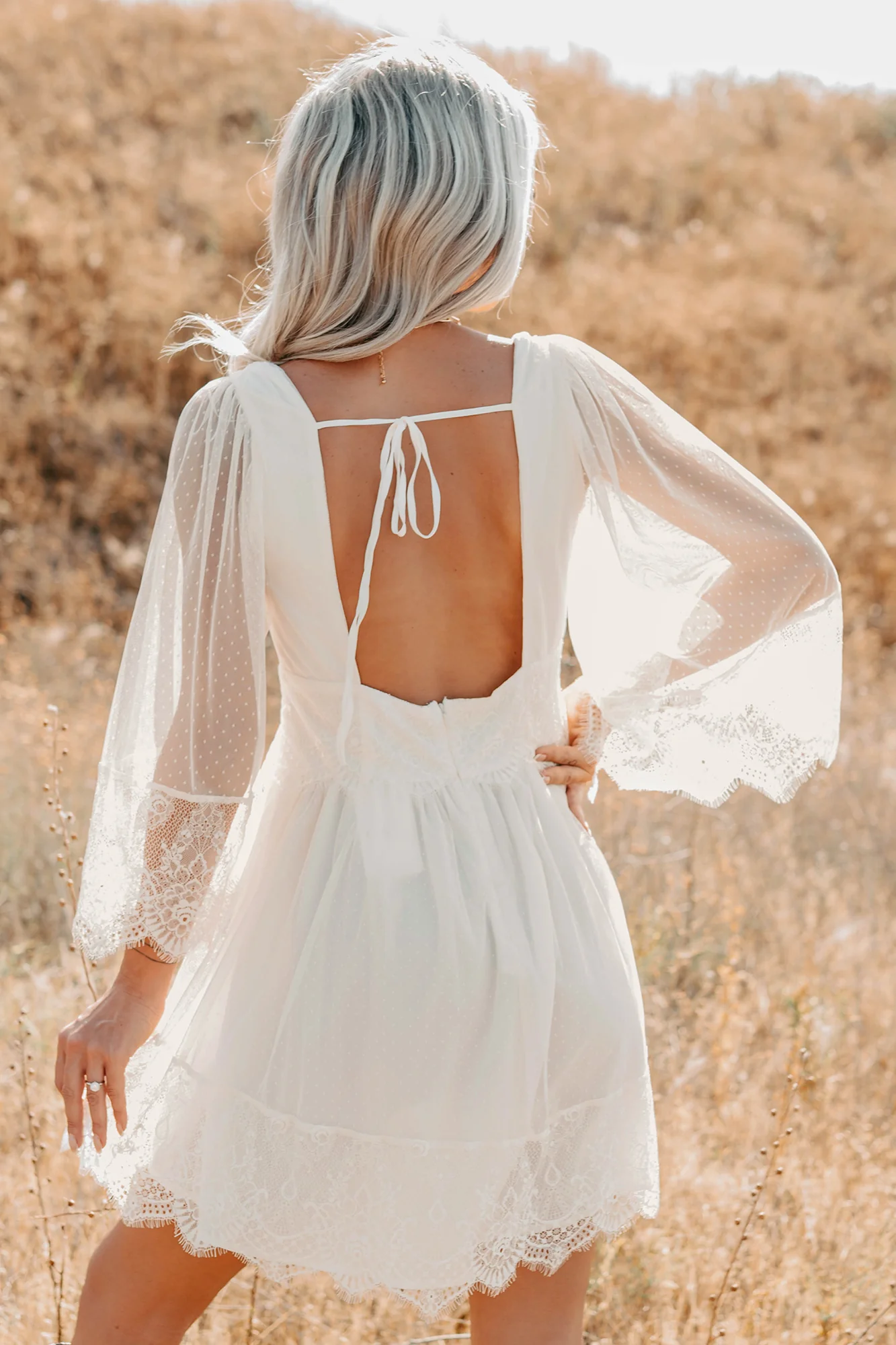 Ethereal Aura Dotted Mesh Mini Dress (Cream) - Image 3