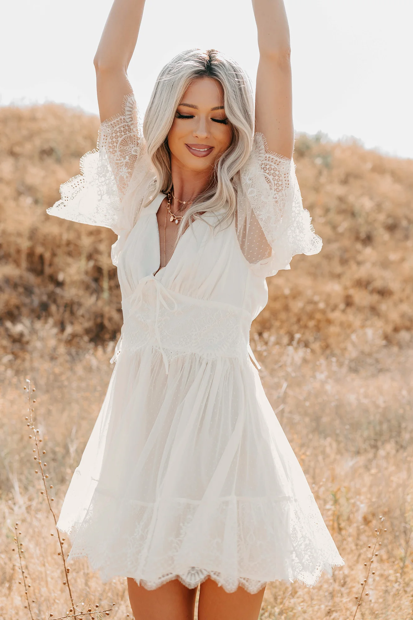 Ethereal Aura Dotted Mesh Mini Dress (Cream) - Image 5