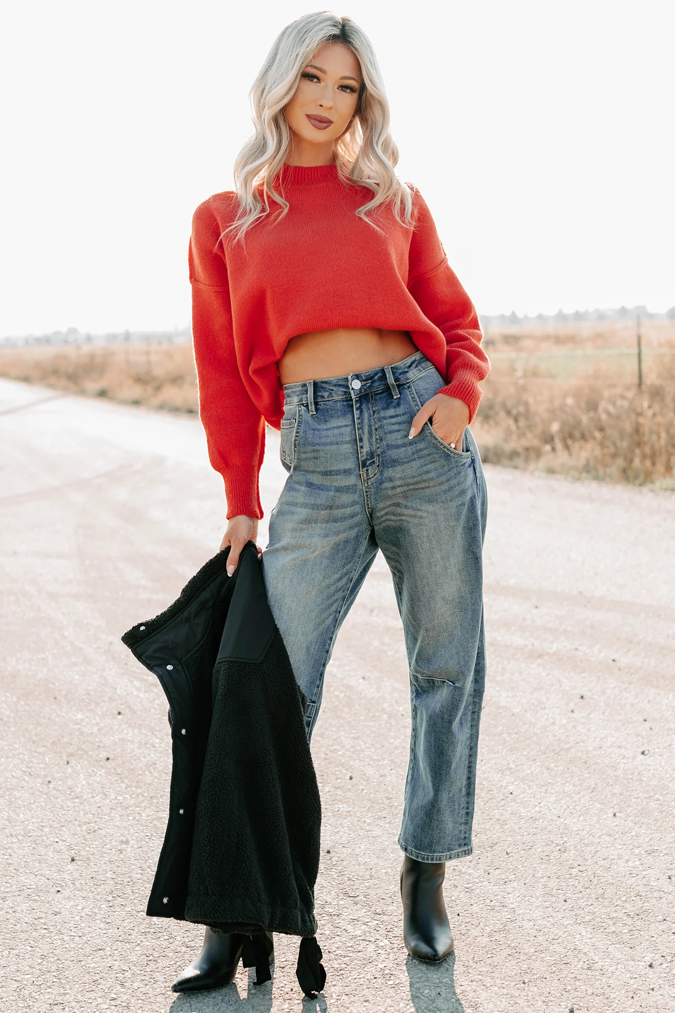 Evening Nest Reverse Stitch Knit Sweater (Red) - Image 2