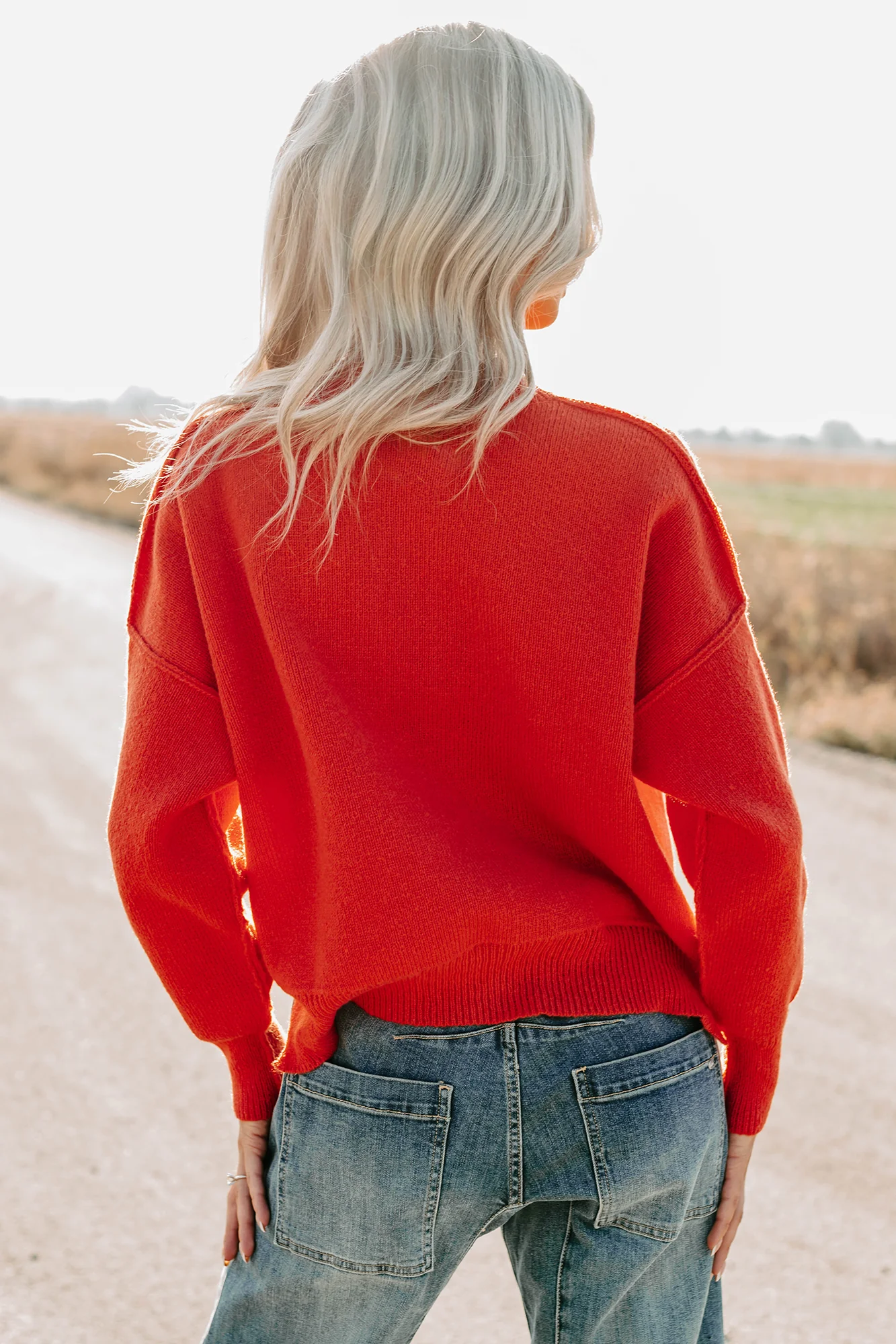 Evening Nest Reverse Stitch Knit Sweater (Red) - Image 3