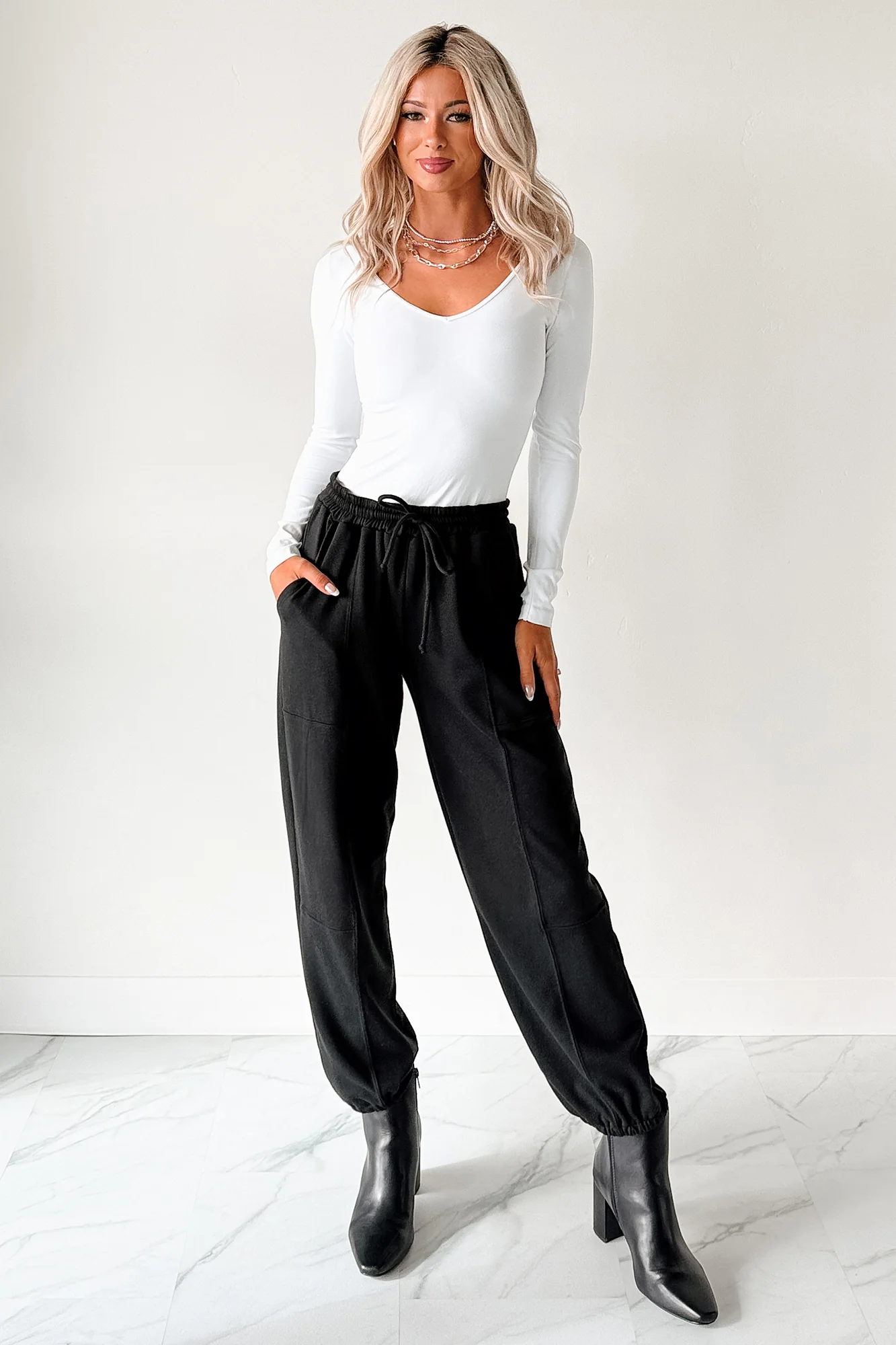 Everyday Lovely V Neck Long Sleeve Bodysuit (White) - Image 11