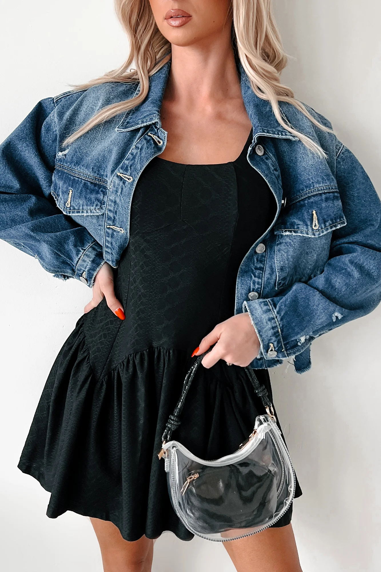 Everywhere I Go Distressed Denim Jacket (Medium Denim) - Image 7