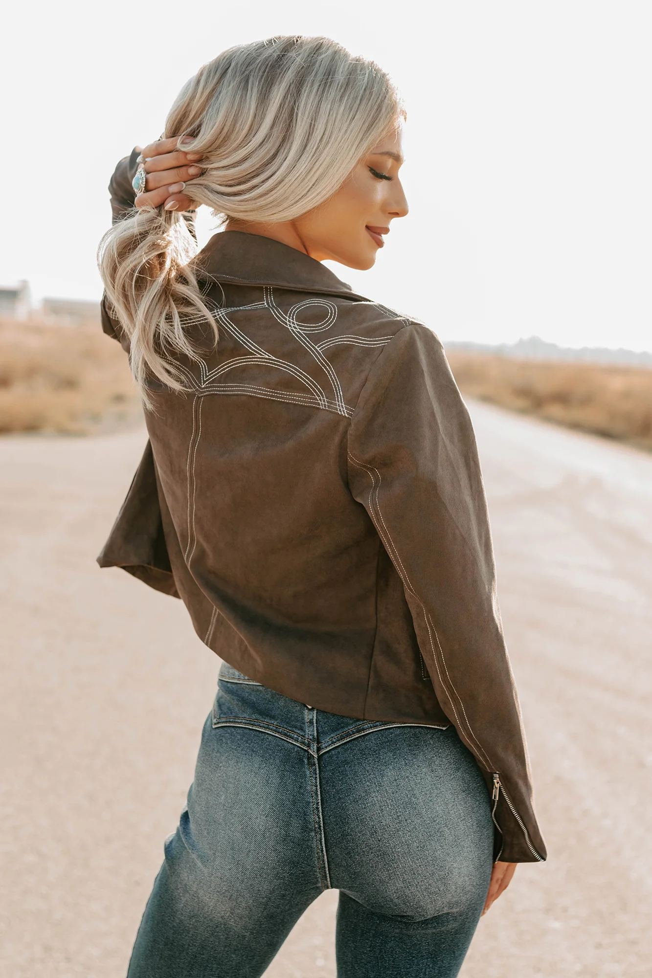 Exploring More Faux Suede Zip-Up Jacket (Charcoal) - Image 2