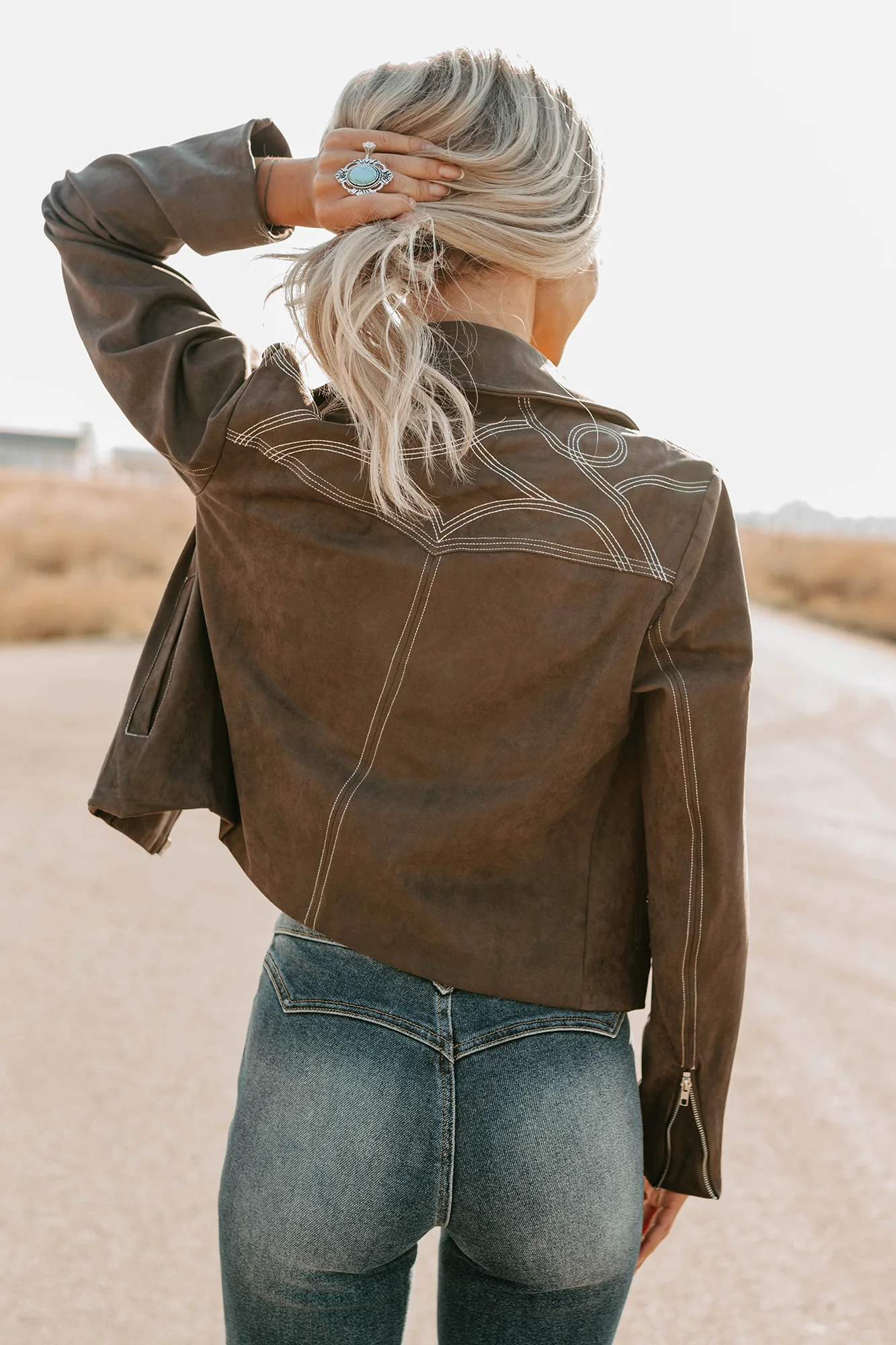Exploring More Faux Suede Zip-Up Jacket (Charcoal) - Image 9