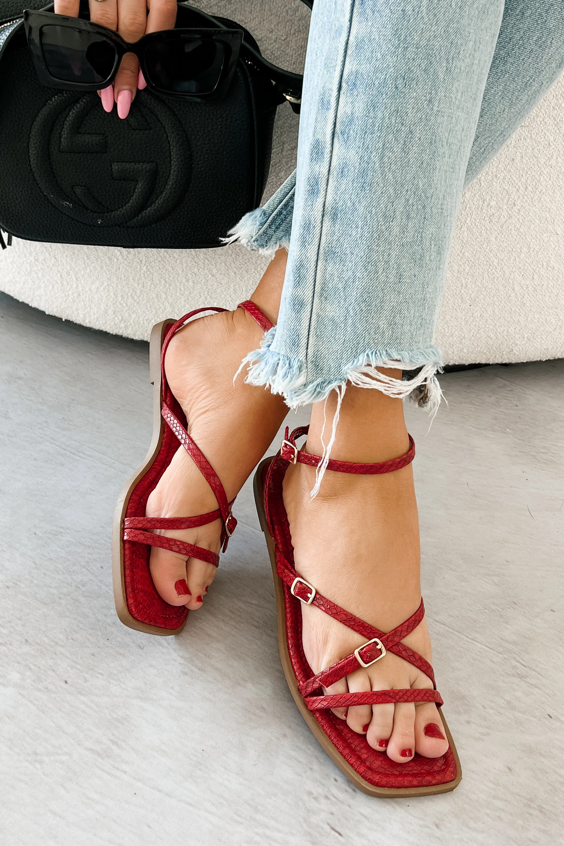 Vogue Moments Ankle Strap Snake Sandal (Red)