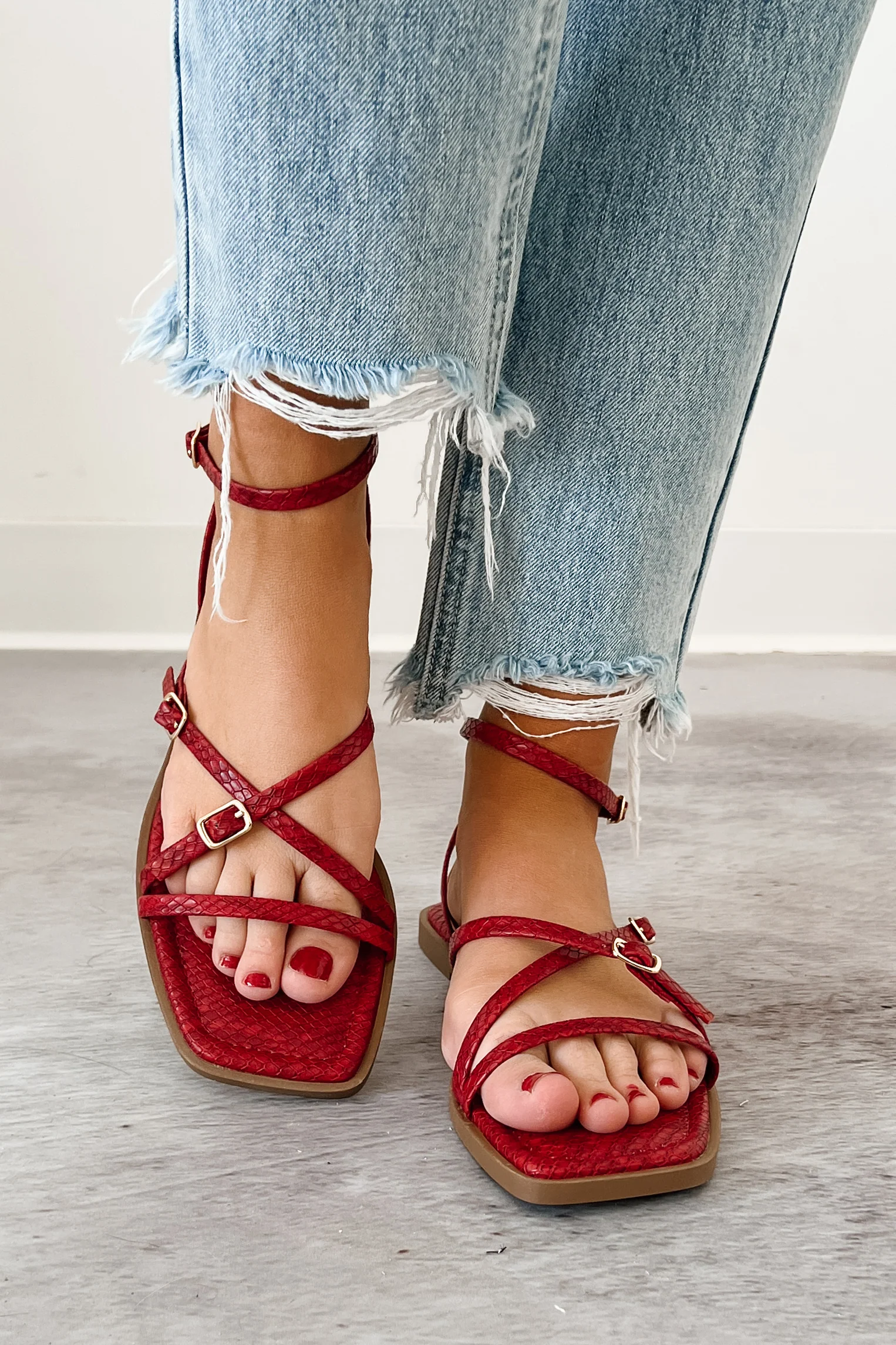 Vogue Moments Ankle Strap Snake Sandal (Red) - Image 2