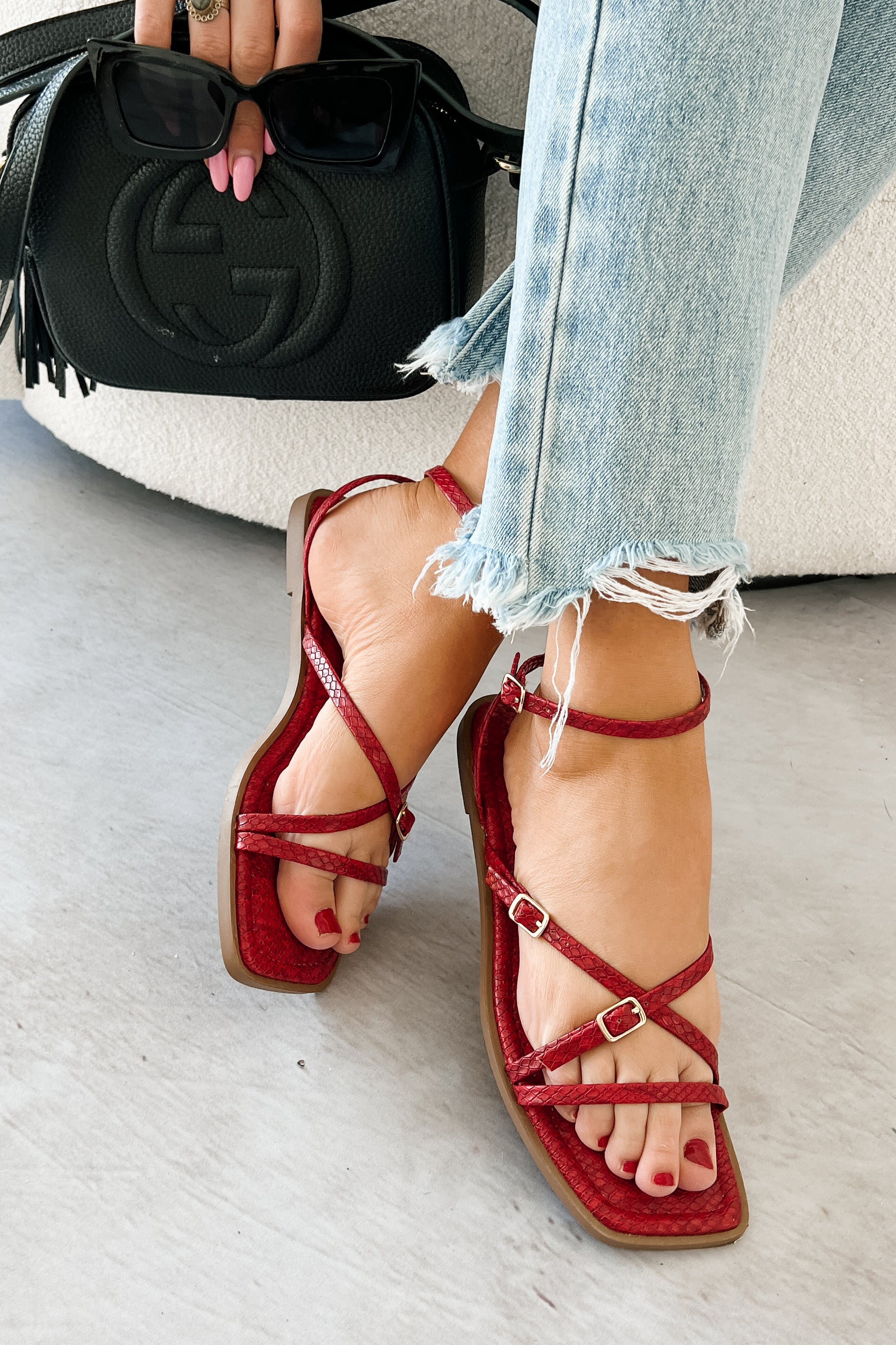 Vogue Moments Ankle Strap Snake Sandal (Red) - Image 4