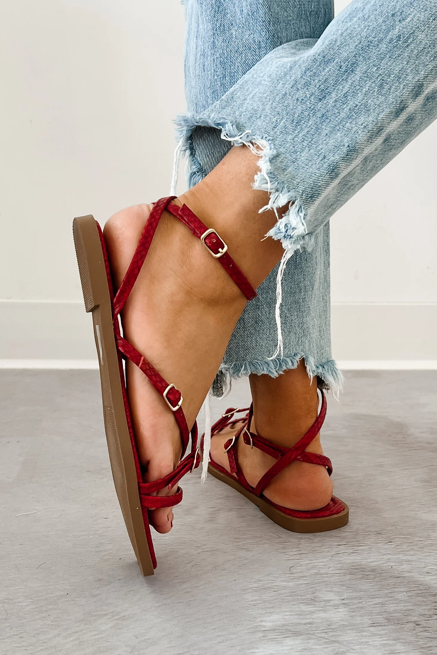 Vogue Moments Ankle Strap Snake Sandal (Red) - Image 5