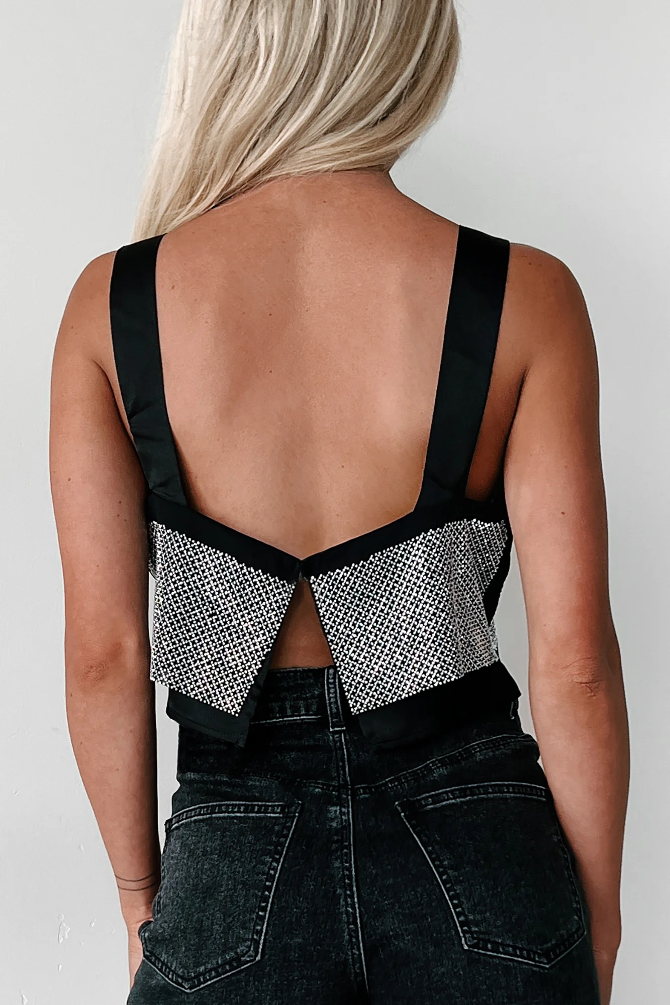 Eyes Like Starlight Rhinestone Crop Tank (Black) - Image 3