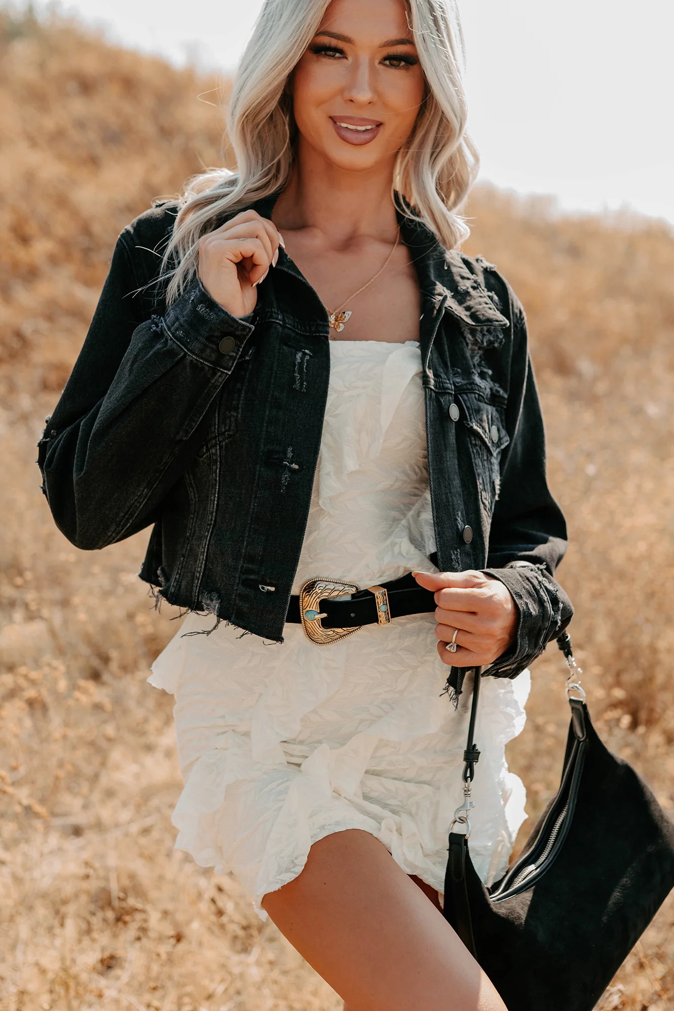 Fade Into You Distressed Denim Jacket (Washed Black) - Image 2