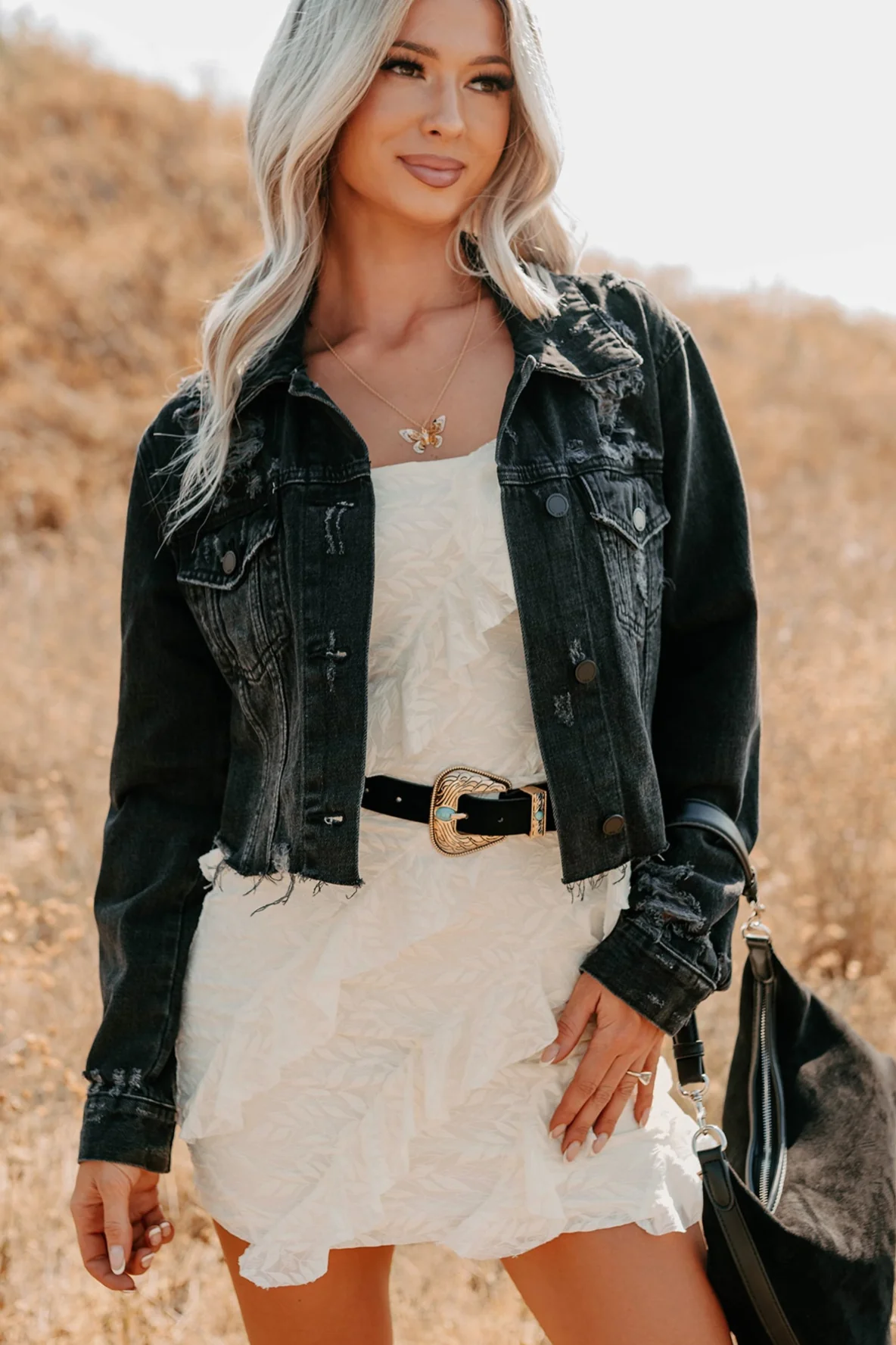 Fade Into You Distressed Denim Jacket (Washed Black) - Image 6