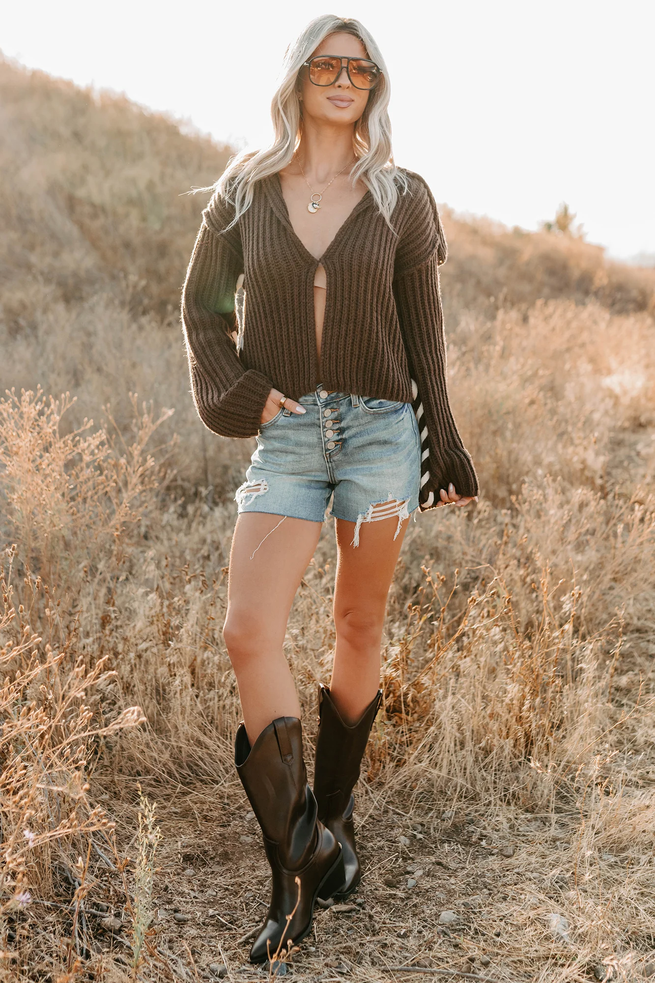 Fading Embers Stitch Sleeve Cardigan (Chocolate) - Image 2