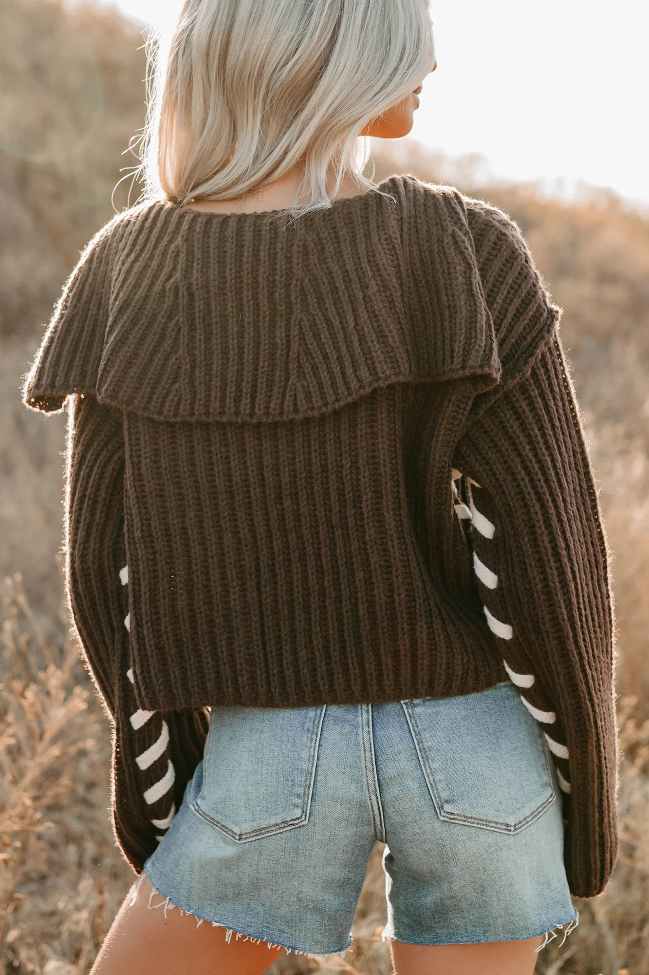 Fading Embers Stitch Sleeve Cardigan (Chocolate) - Image 4