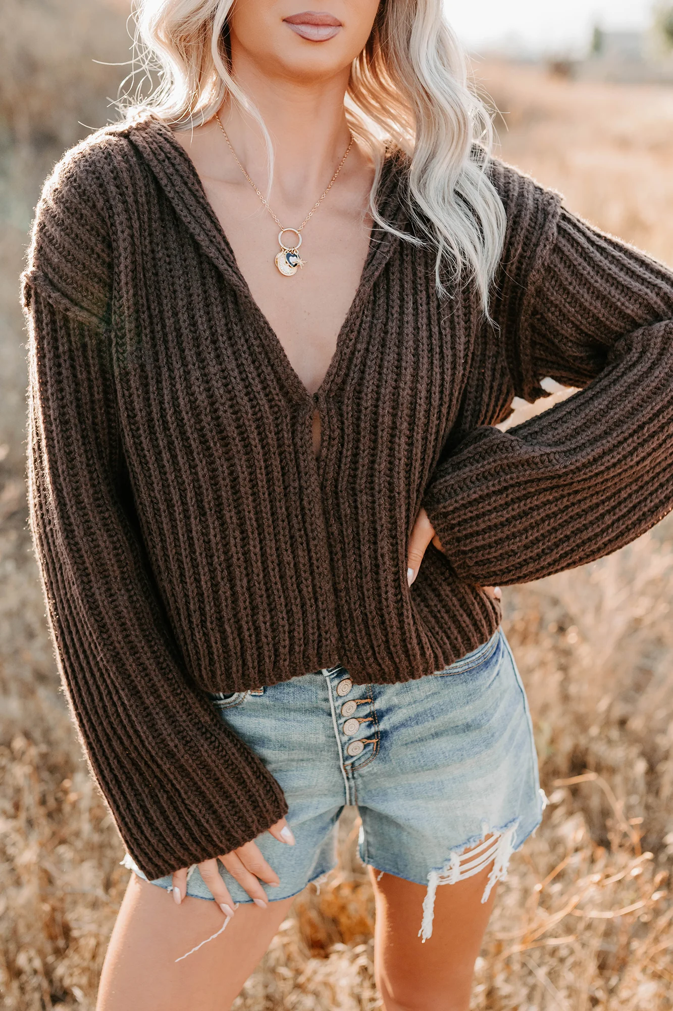 Fading Embers Stitch Sleeve Cardigan (Chocolate) - Image 7