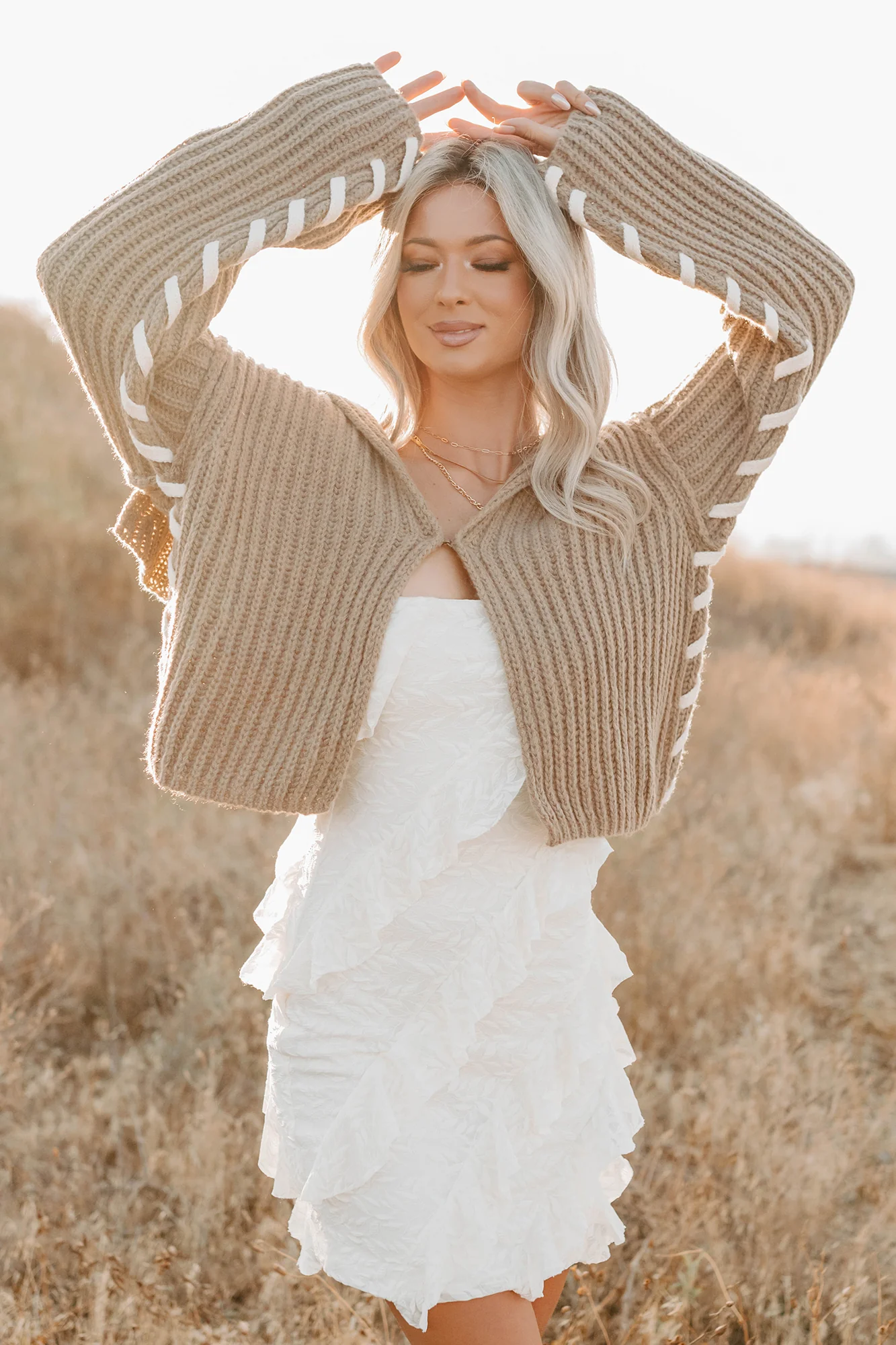 Fading Embers Stitch Sleeve Cardigan (Sand) - Image 2