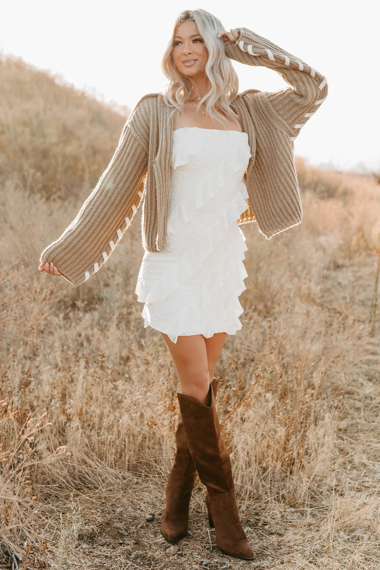 Fading Embers Stitch Sleeve Cardigan (Sand) - Image 6