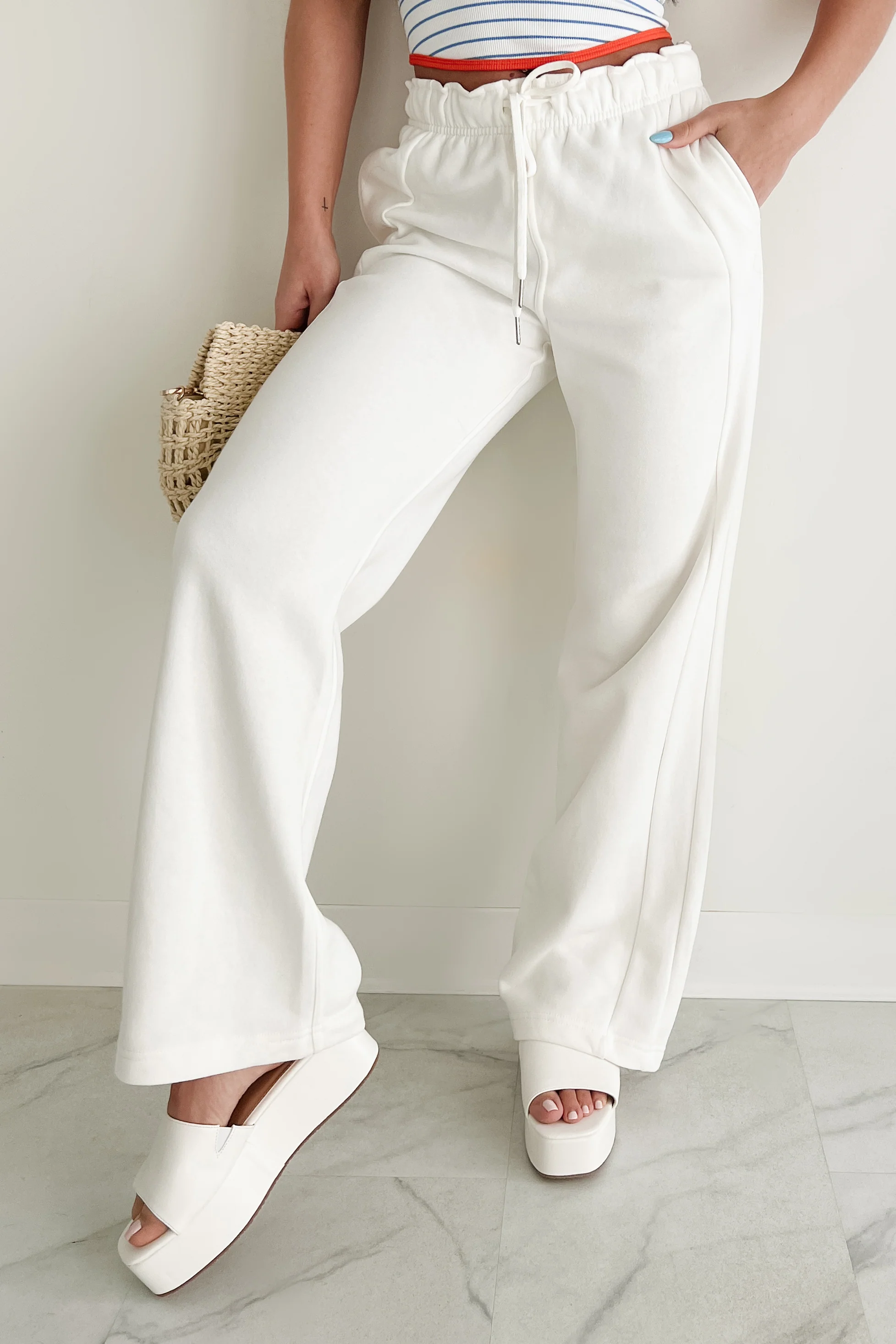 Fading From Memory Drawstring Tie Sweatpants (Off White) - Image 2