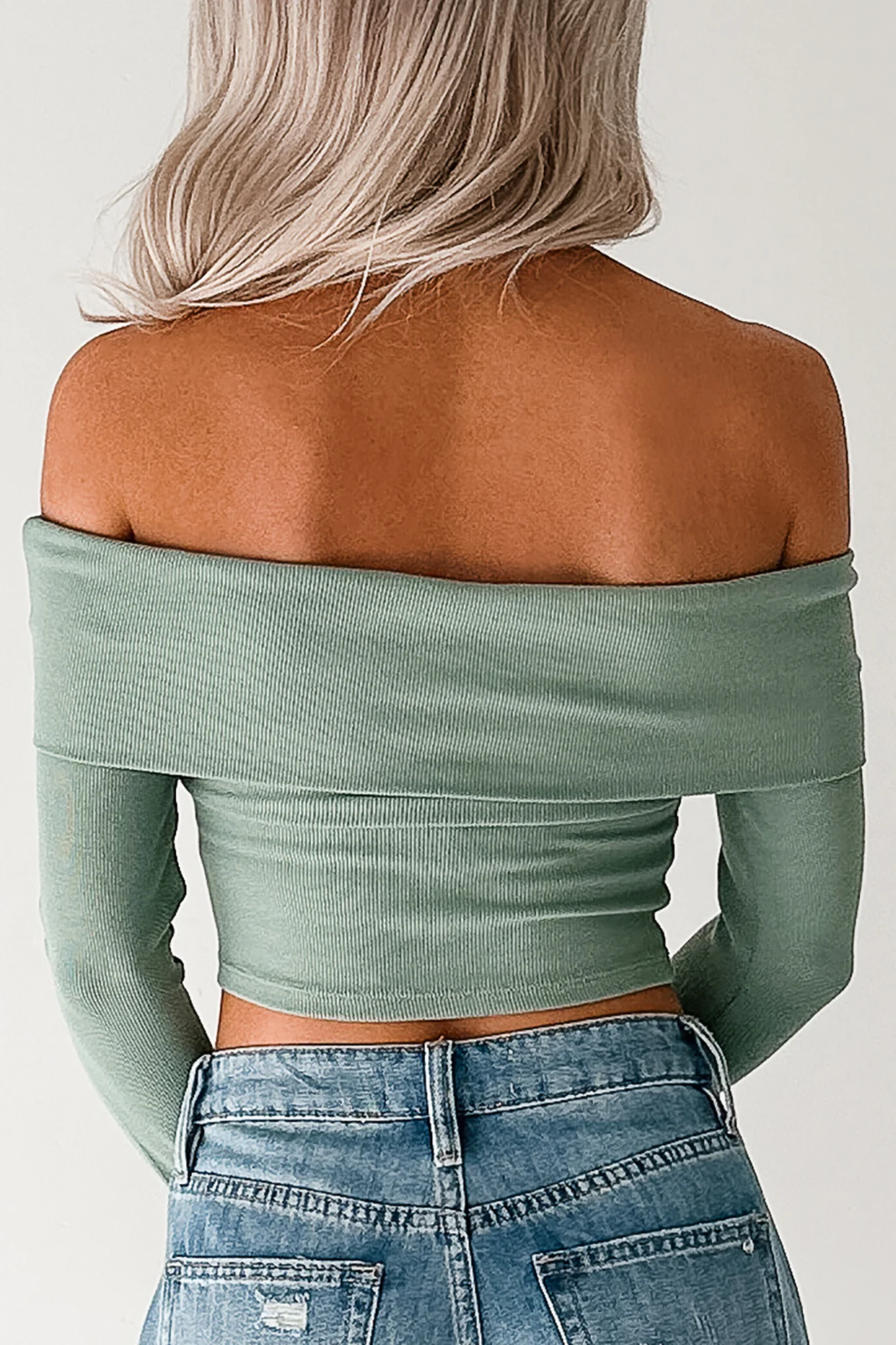 Fall Into Me Off The Shoulder Crop Top (Basil) - Image 4