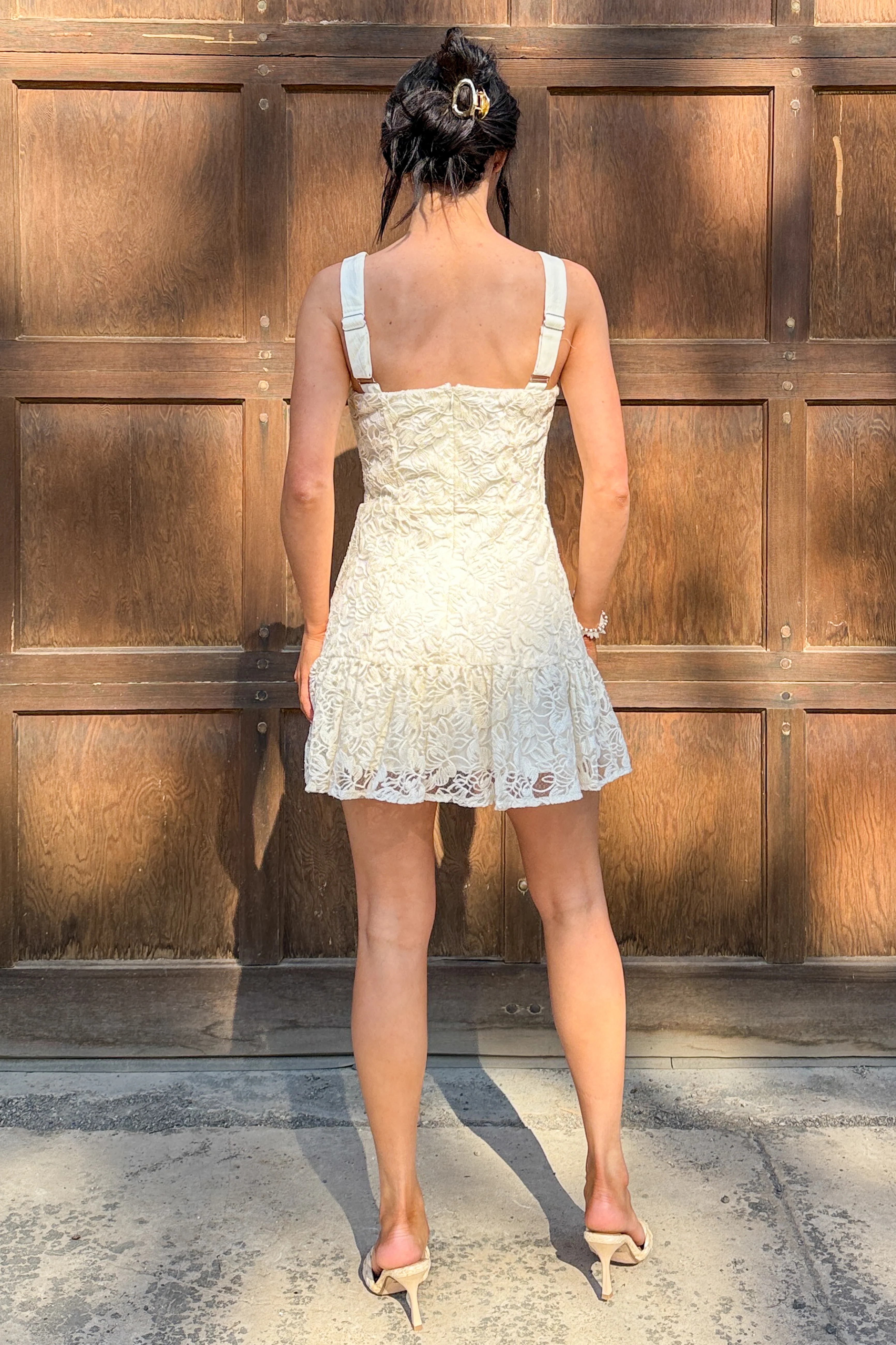 Falling Into Place Lace Ruffle Hem Mini Dress (Cream) - Image 7