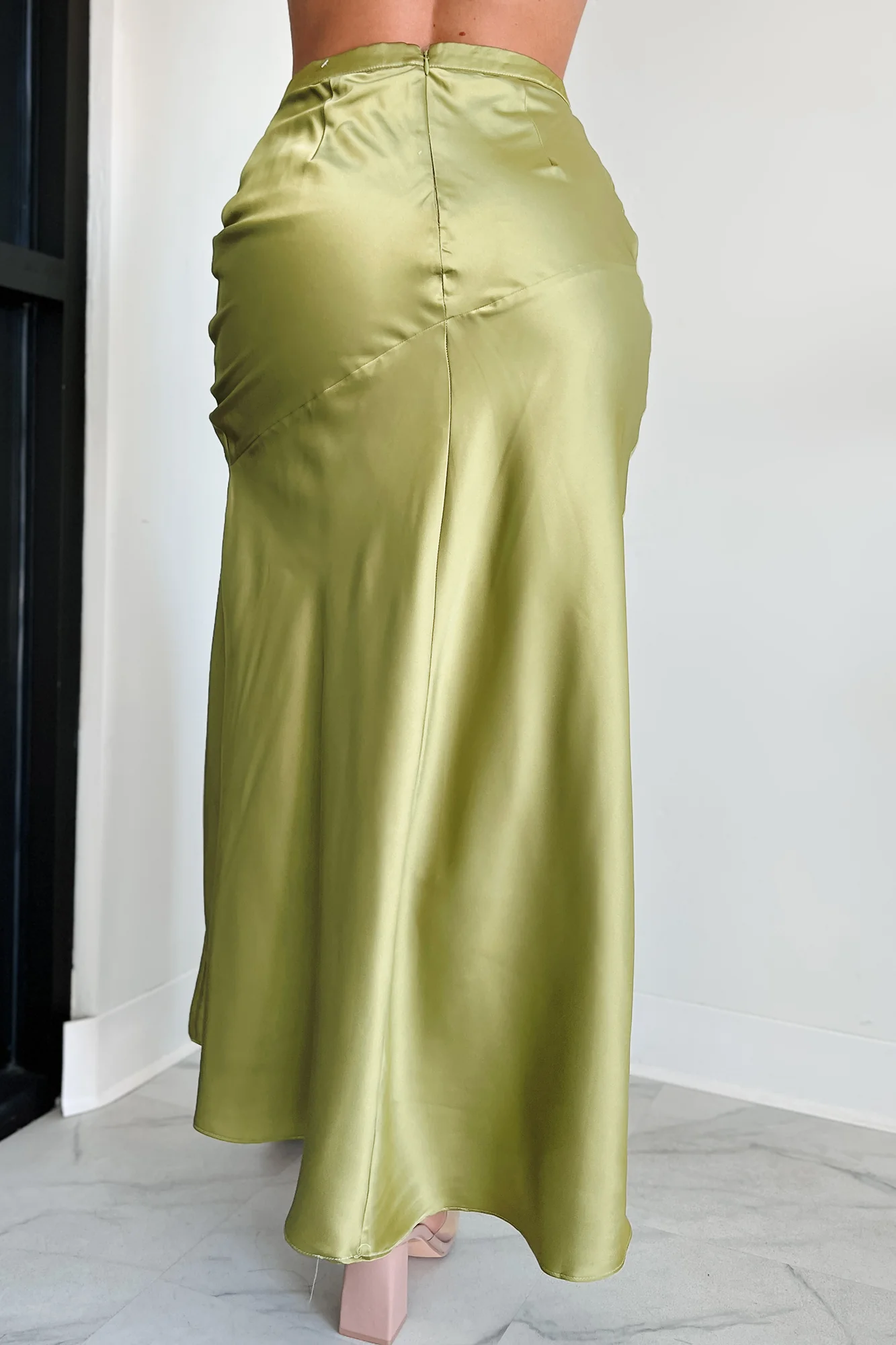 Fashionable Presence Satin Maxi Skirt (Kiwi) - Image 4