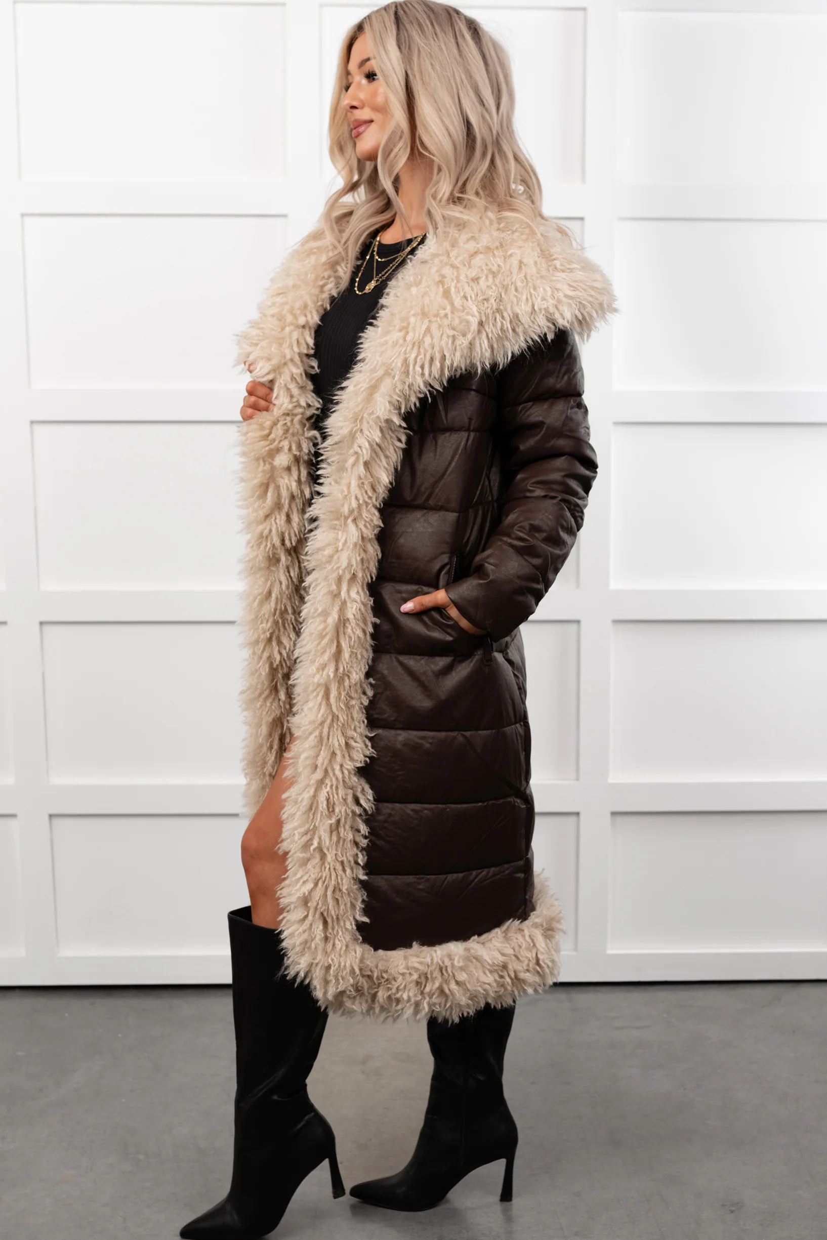 Fashioned Right Faux Fur Trim Puffer Coat (Coffee) - Image 10