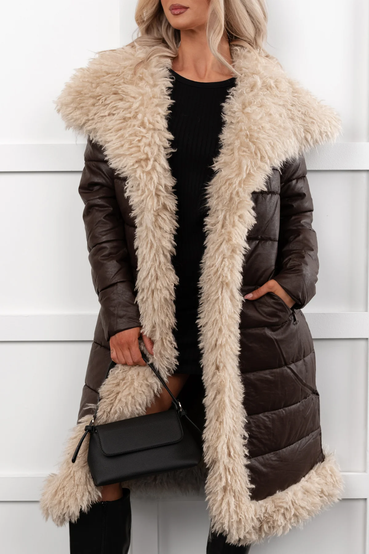 Fashioned Right Faux Fur Trim Puffer Coat (Coffee) - Image 2