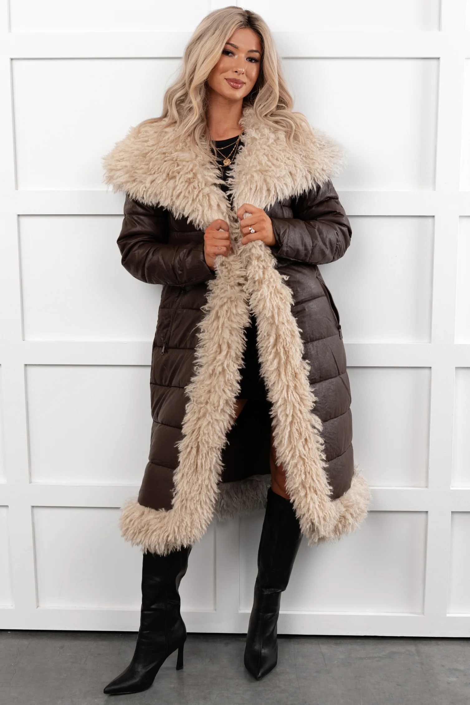 Fashioned Right Faux Fur Trim Puffer Coat (Coffee) - Image 7