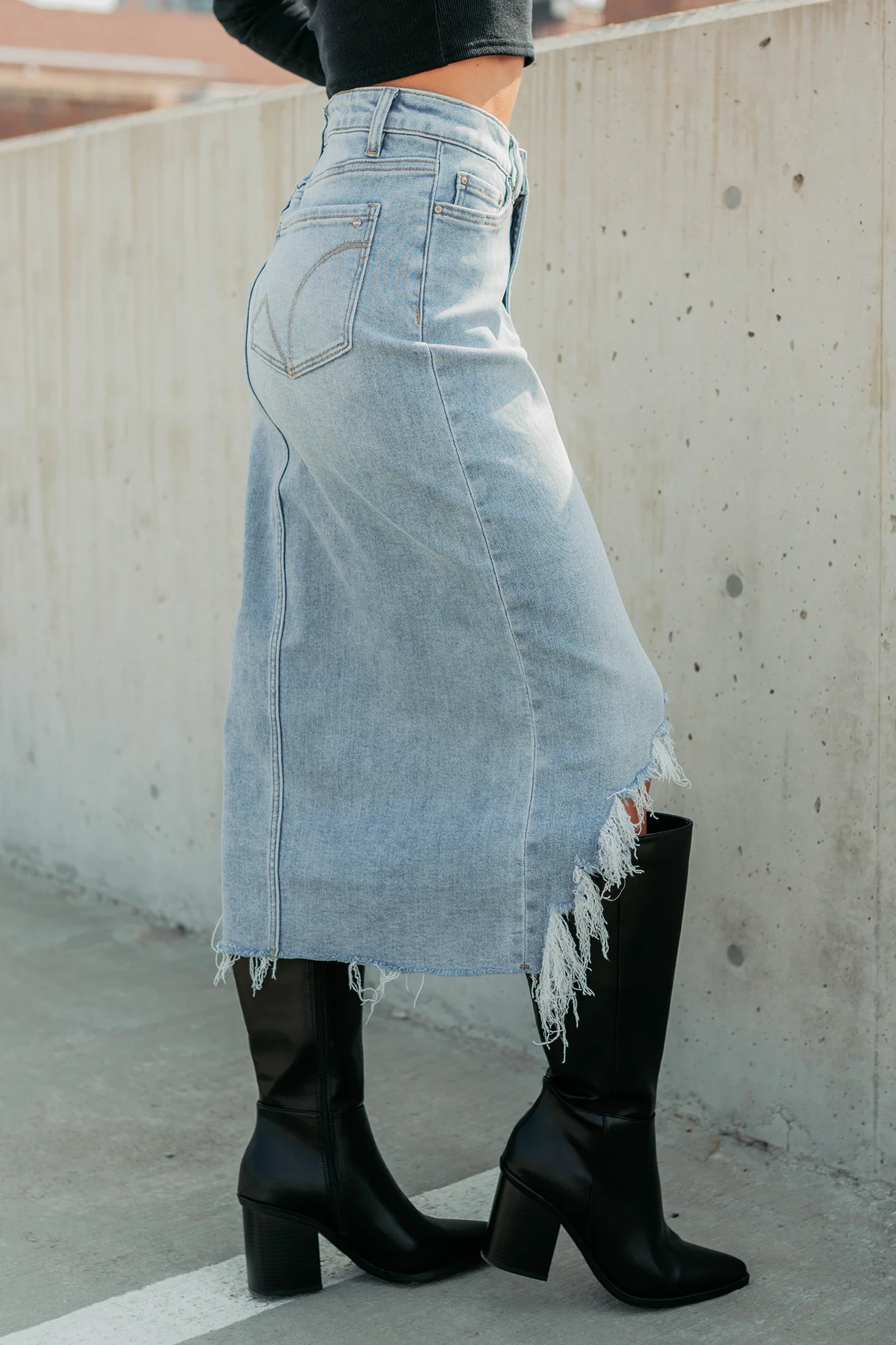 Fearless Energy Distressed Midi Skirt (Wild Blue) - Image 10