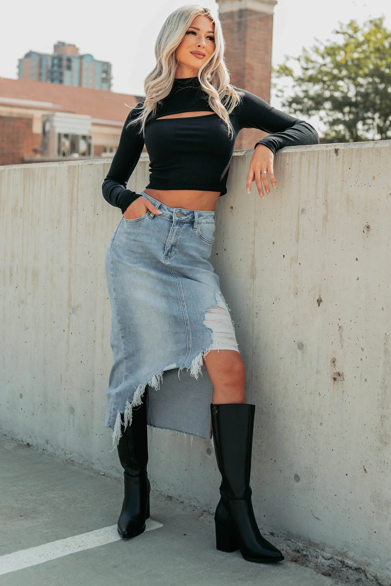 Fearless Energy Distressed Midi Skirt (Wild Blue) - Image 12