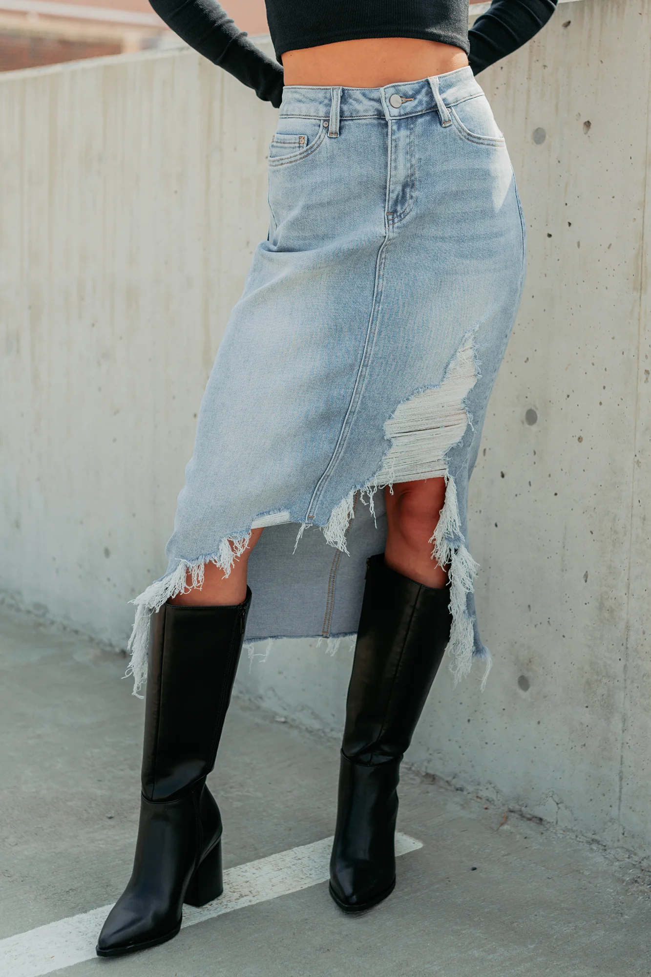 Fearless Energy Distressed Midi Skirt (Wild Blue) - Image 8
